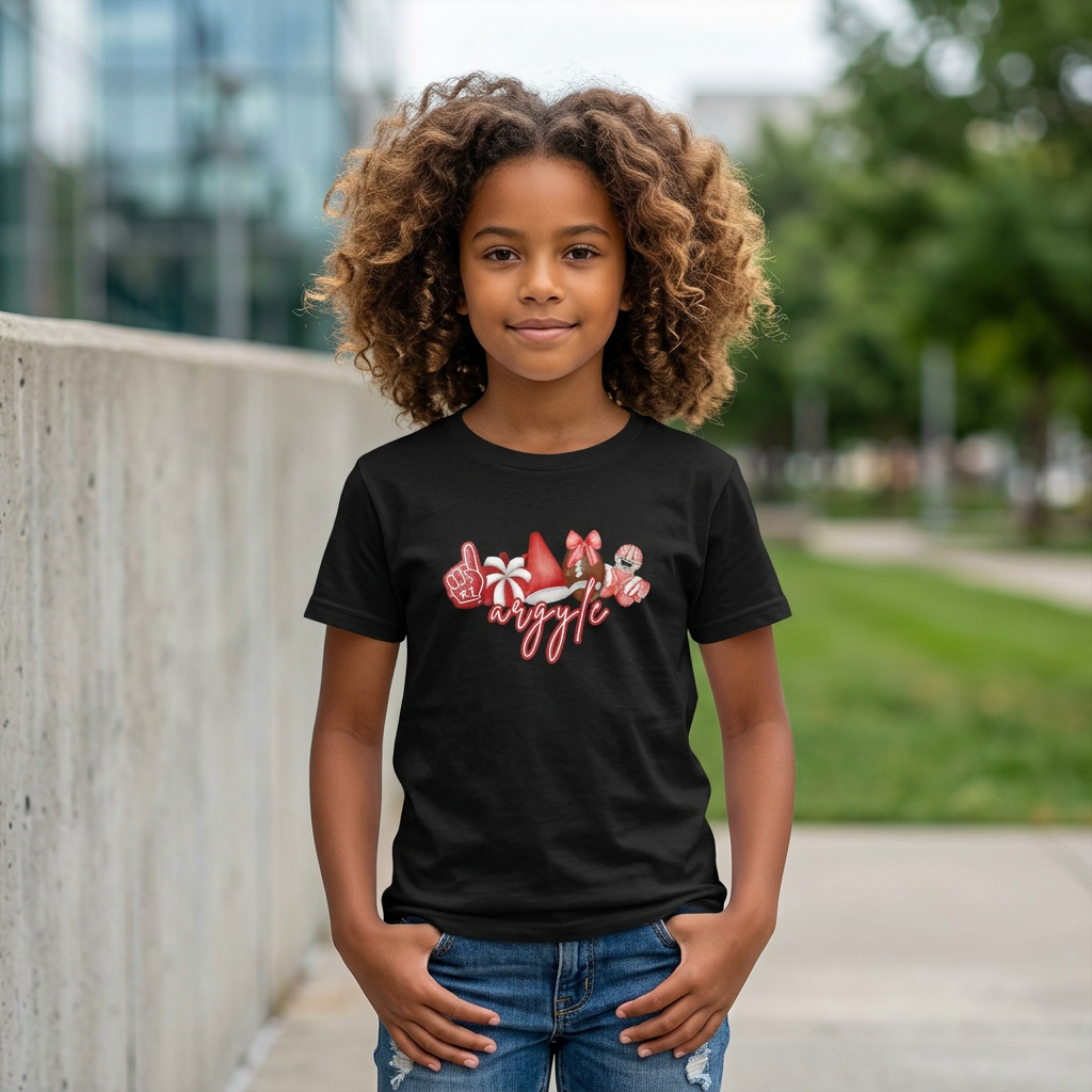 ARGYLE SPORTS Youth Tee | foam finger, helmet, bow, pompom