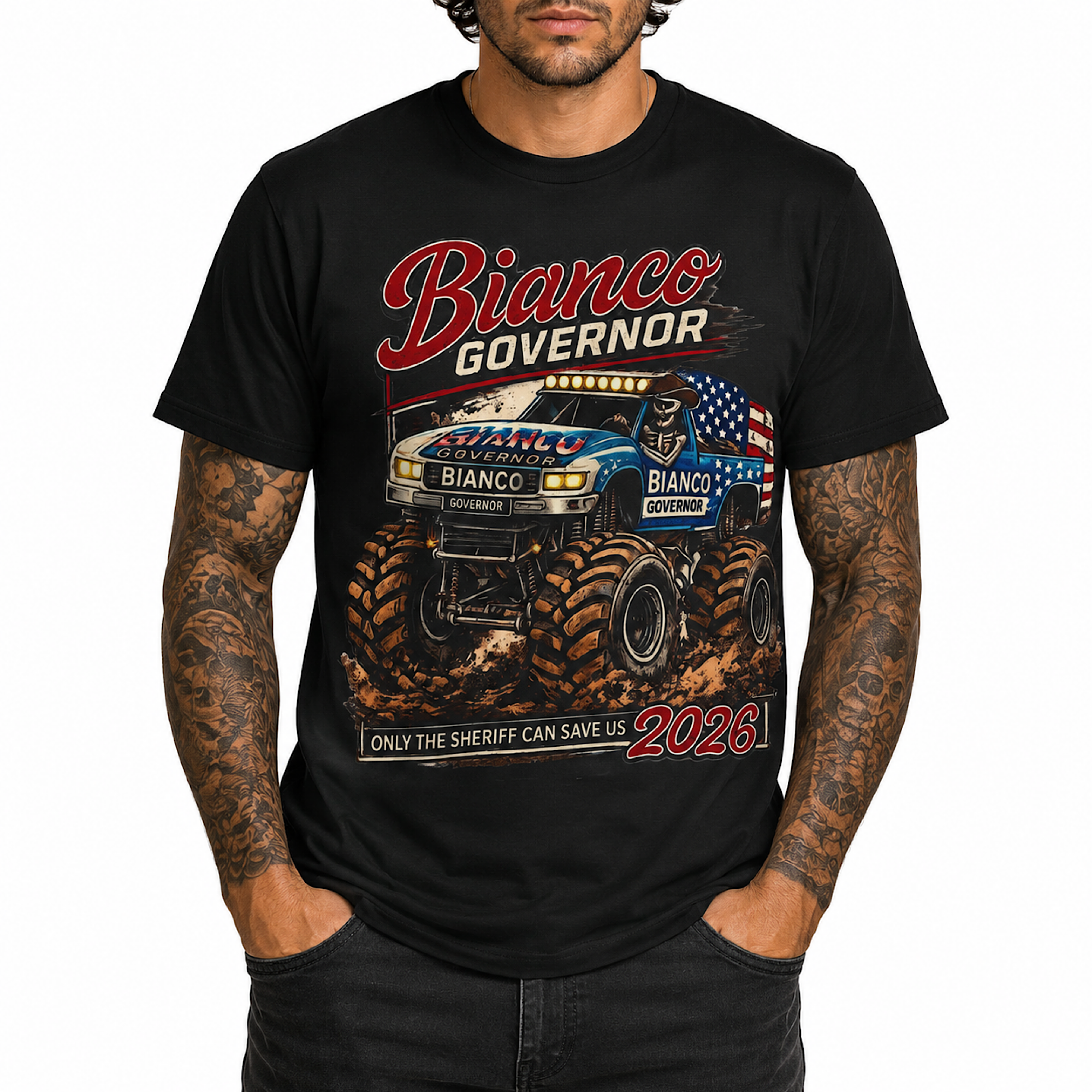 Bianco Governor 2026 Sheriff Monster Truck Shirt Patriotic Offroad Truck Rally Graphic Tee Unisex Men Women Multiple Colors  product preview