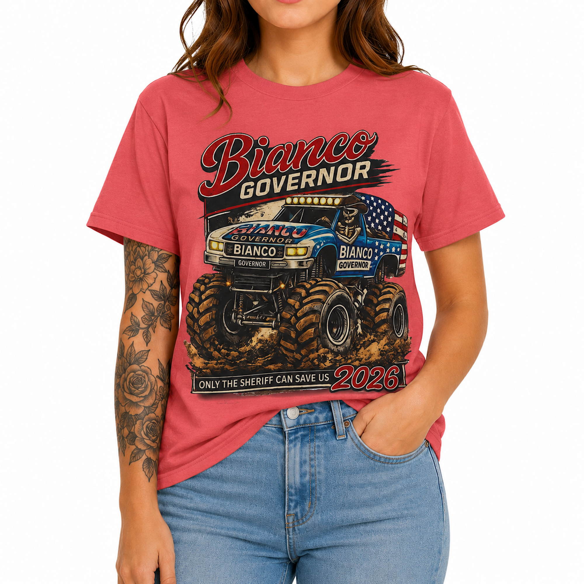 Bianco Governor 2026 Sheriff Monster Truck Shirt Patriotic Offroad Truck Rally Graphic Tee Unisex Men Women Multiple Colors  color preview 3