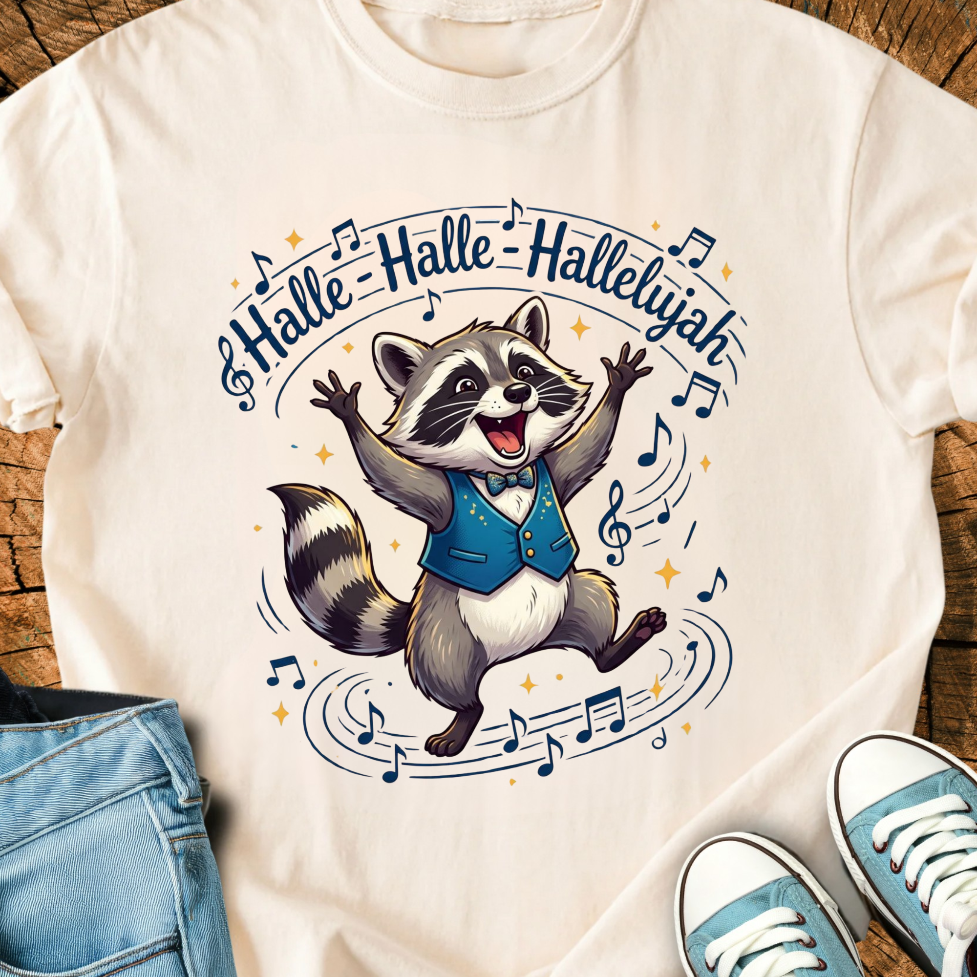 Comfort Colors Hallelujah Singing and Dancing Raccoon Shirt, Praise Christian Tee, Unique Gifts for Mom, Faith Over Fear, Triche Treasures