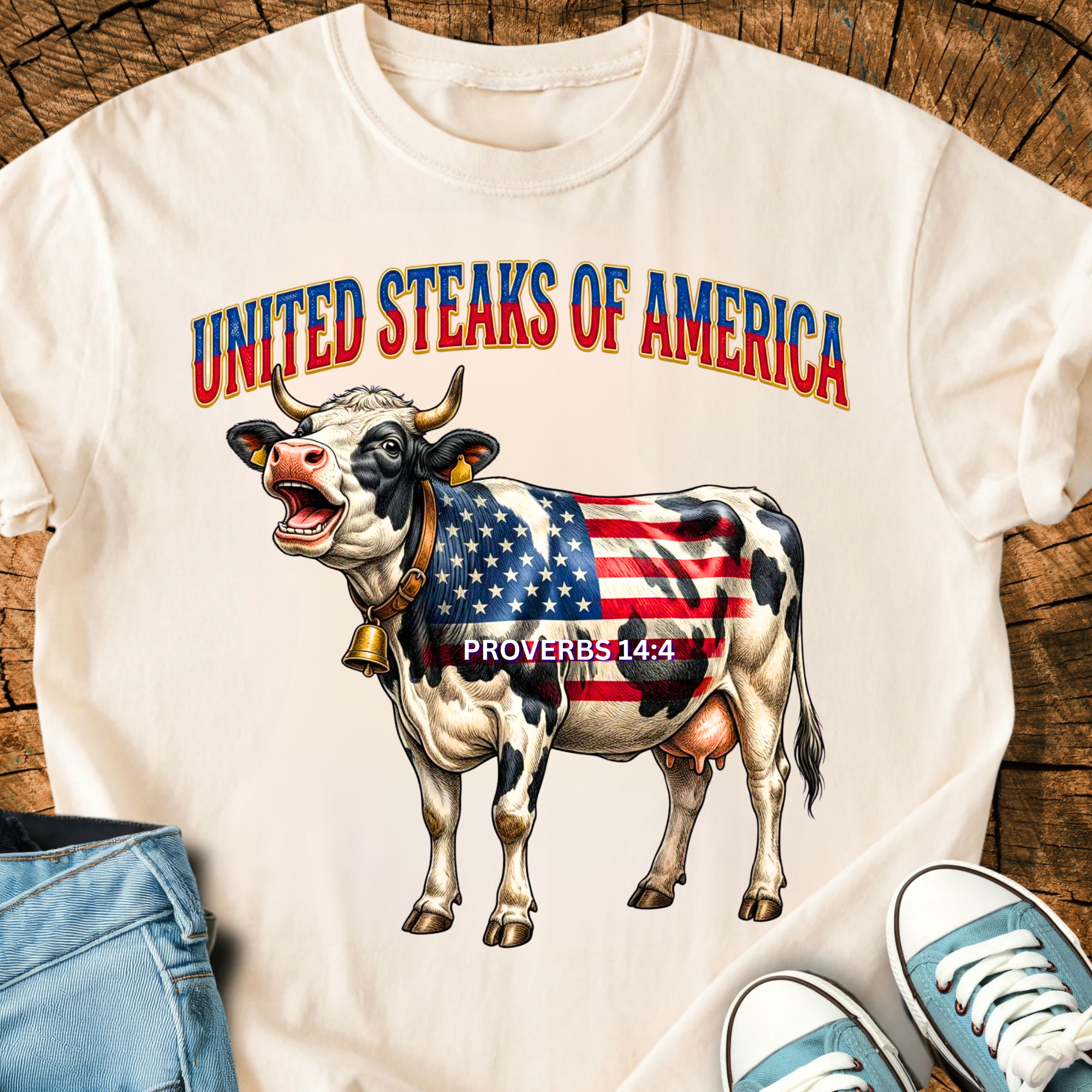 Comfort Colors Funny Cow Shirt, United Steaks of America Tee, Patriotic USA Flag Cow Graphic, Farm Humor Gift, Triche Treasures