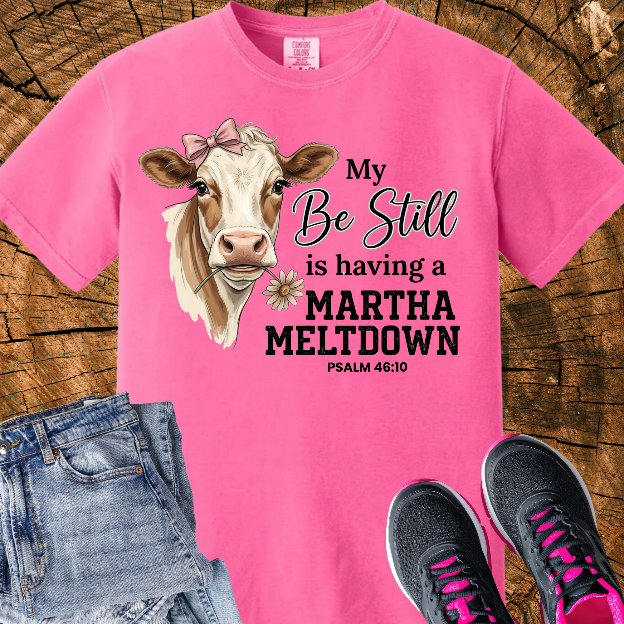 Comfort Colors My Be Still is Having a Martha Meltdown Shirt, Funny Christian Cow Tee, Psalm 46:10, Southern Humor, Triche Treasures – Flo Blue, S