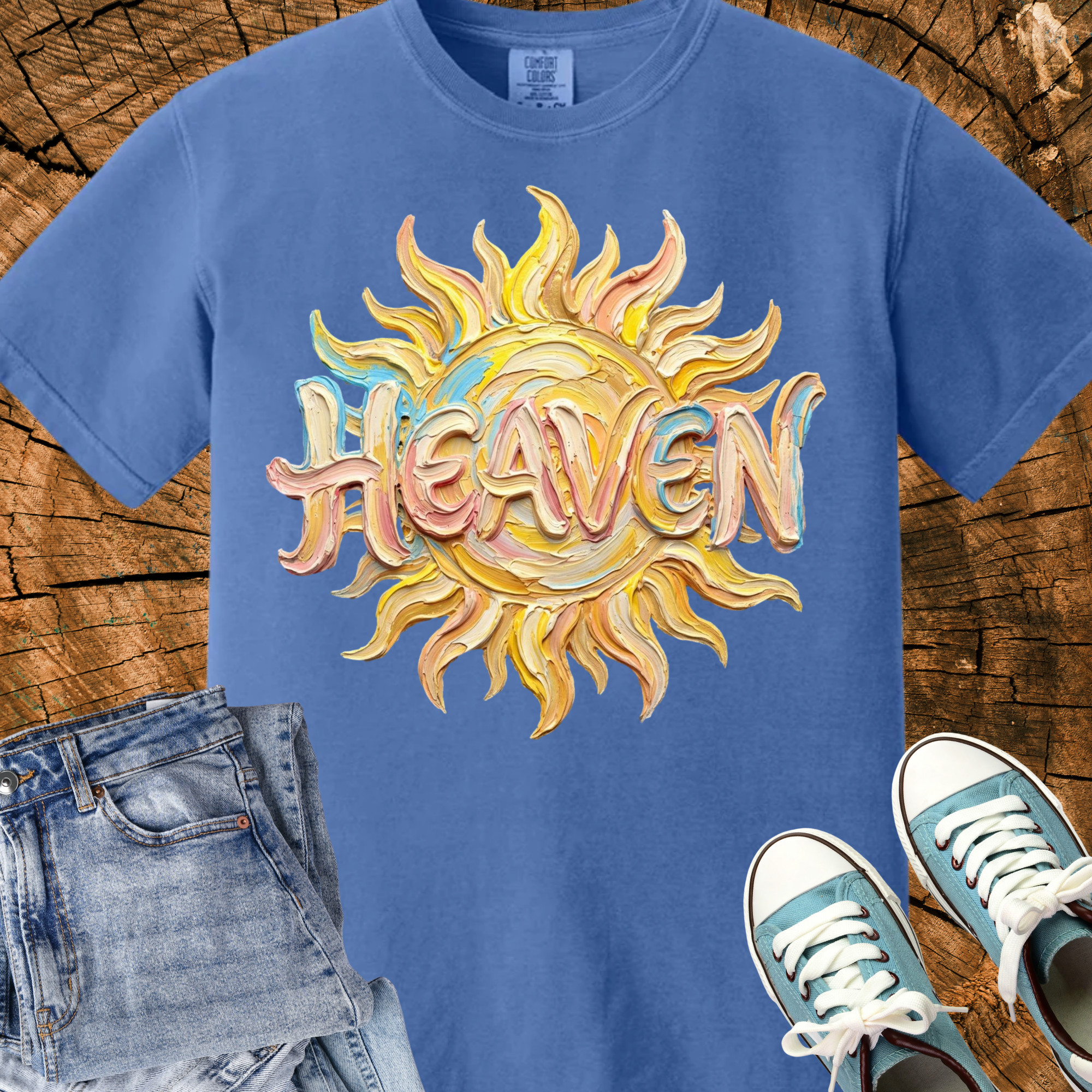 Comfort Colors Heaven Shirt, Impasto Oil Painting Sun Graphic Tee, Summer Christian Faith Based Vintage Art Shirt, Triche Treasures