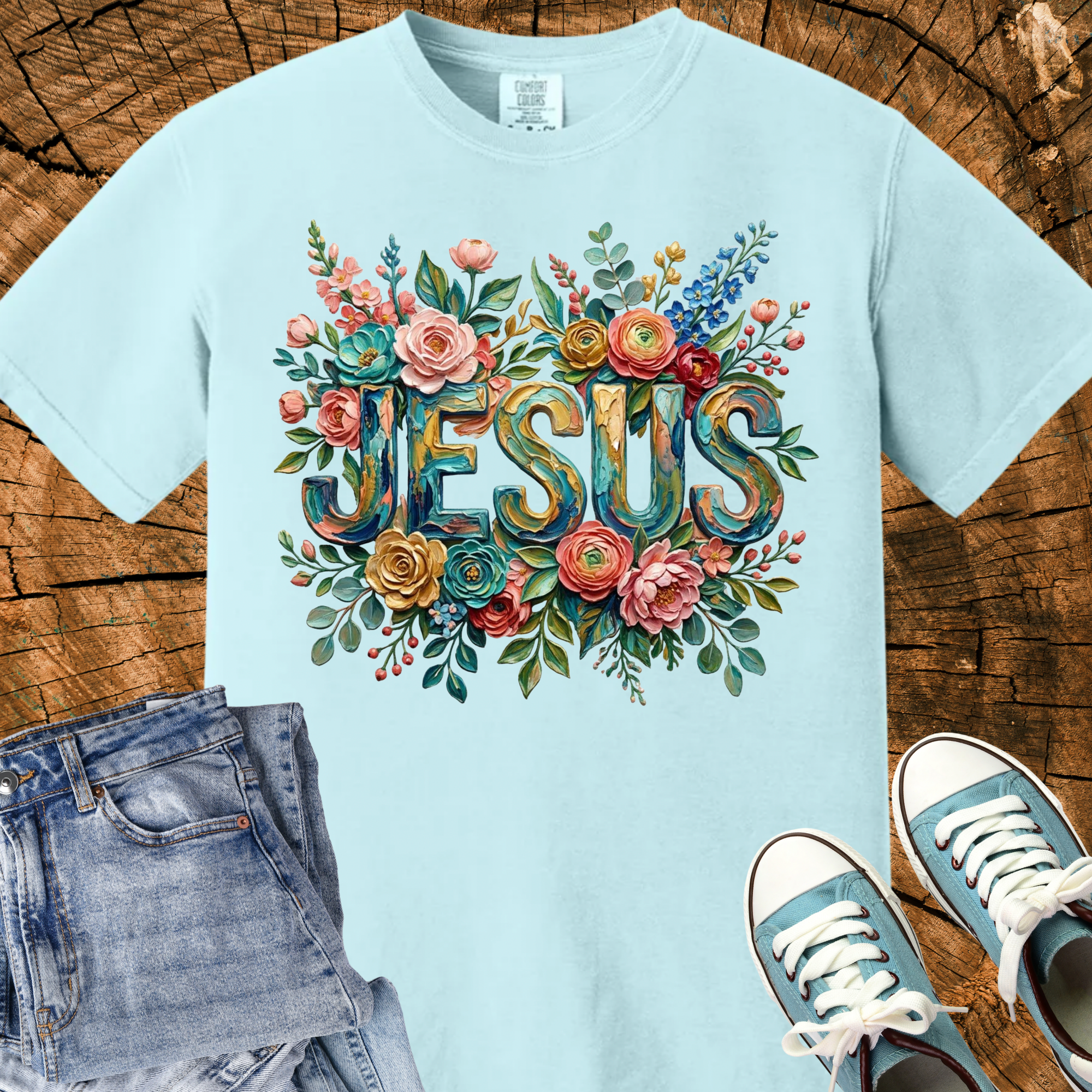 Comfort Colors Jesus Shirt, Christian Shirt Women, Floral Impasto Oil Painting Graphic Tee, Faith Based Religious Gift, Triche Treasures