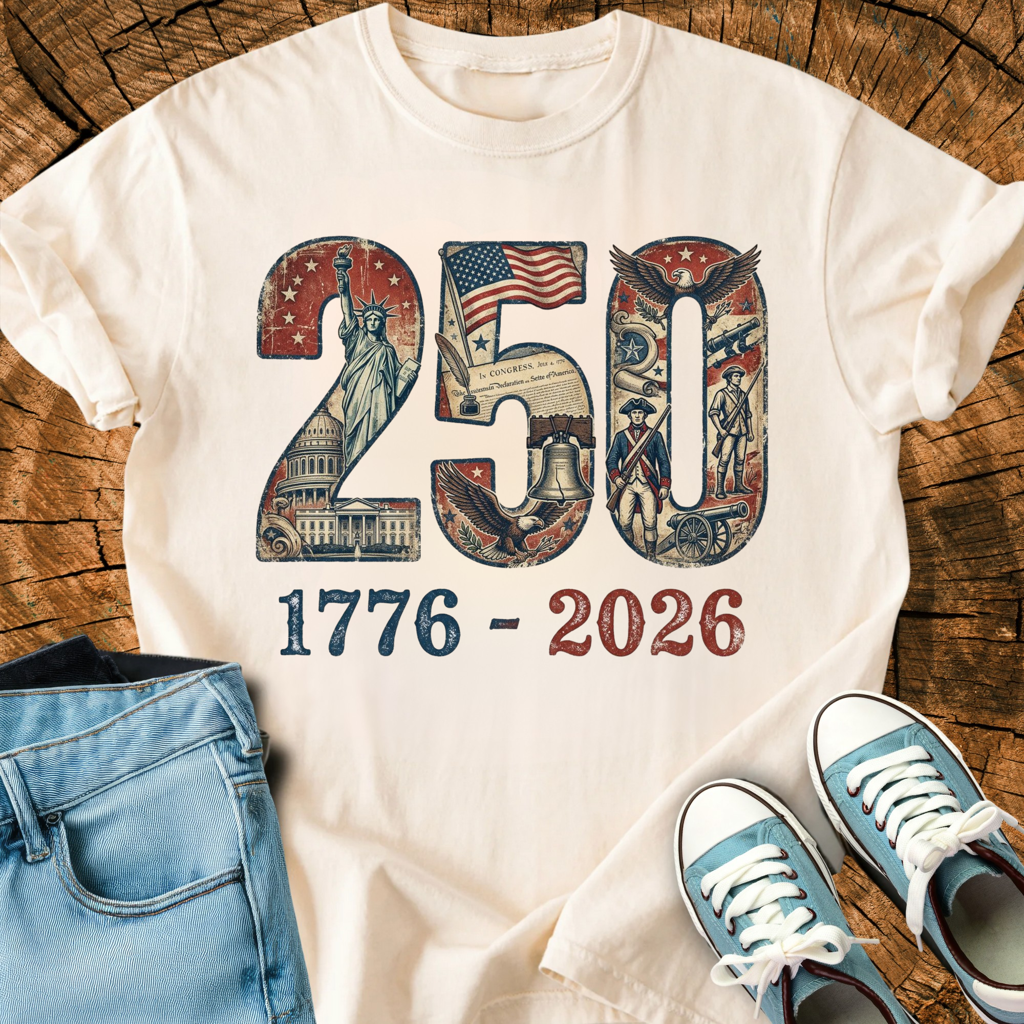 Comfort Colors® 250 Years of Freedom Shirt, America 250 Semiquincentennial 1776-2026 Patriotic Eagle Flag Tee, Vintage USA Triche Treasures