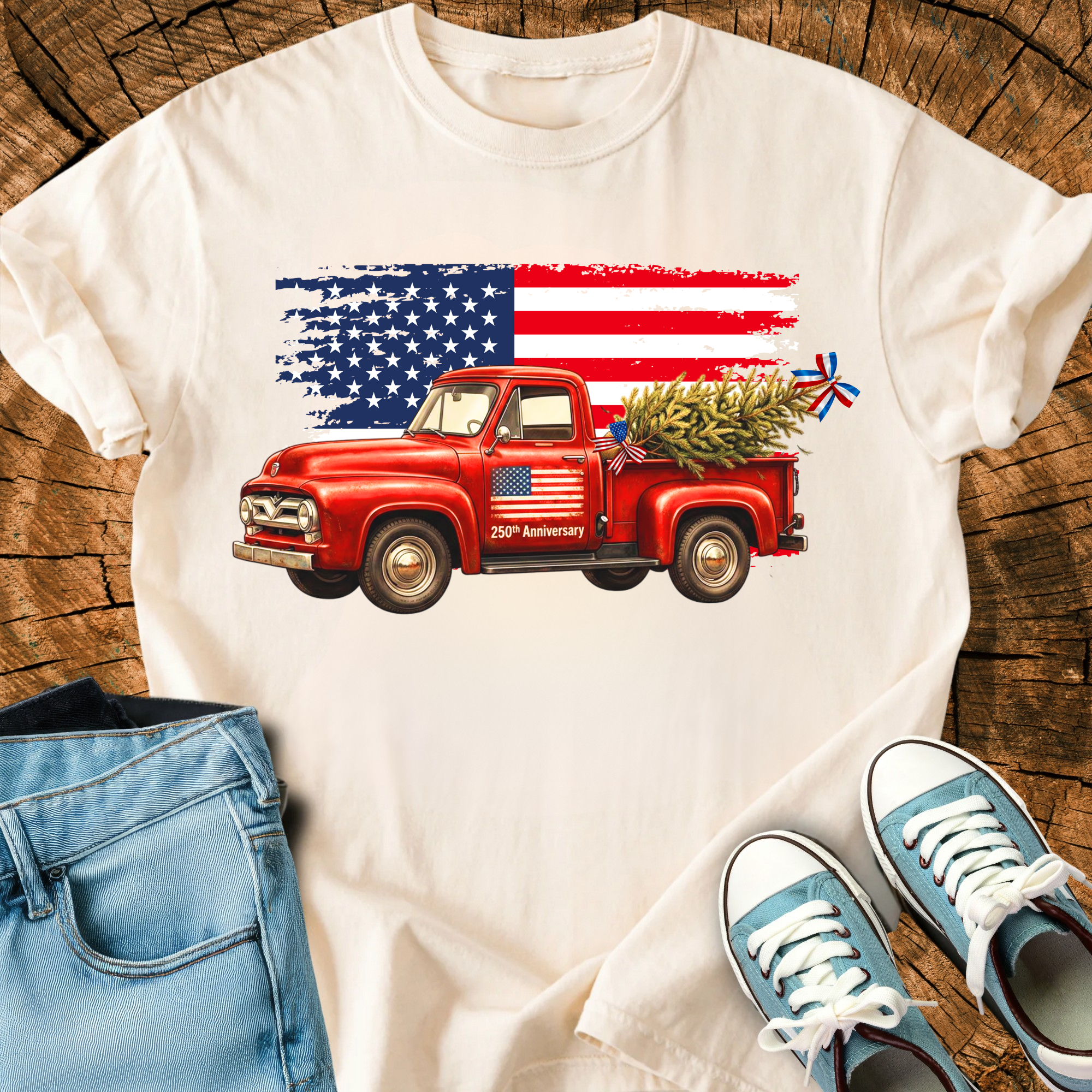 Comfort Colors® Vintage Red Truck Patriotic Shirt, 250th Anniversary 1776-2026, America 250 4th of July, Christmas in July, Triche Treasures