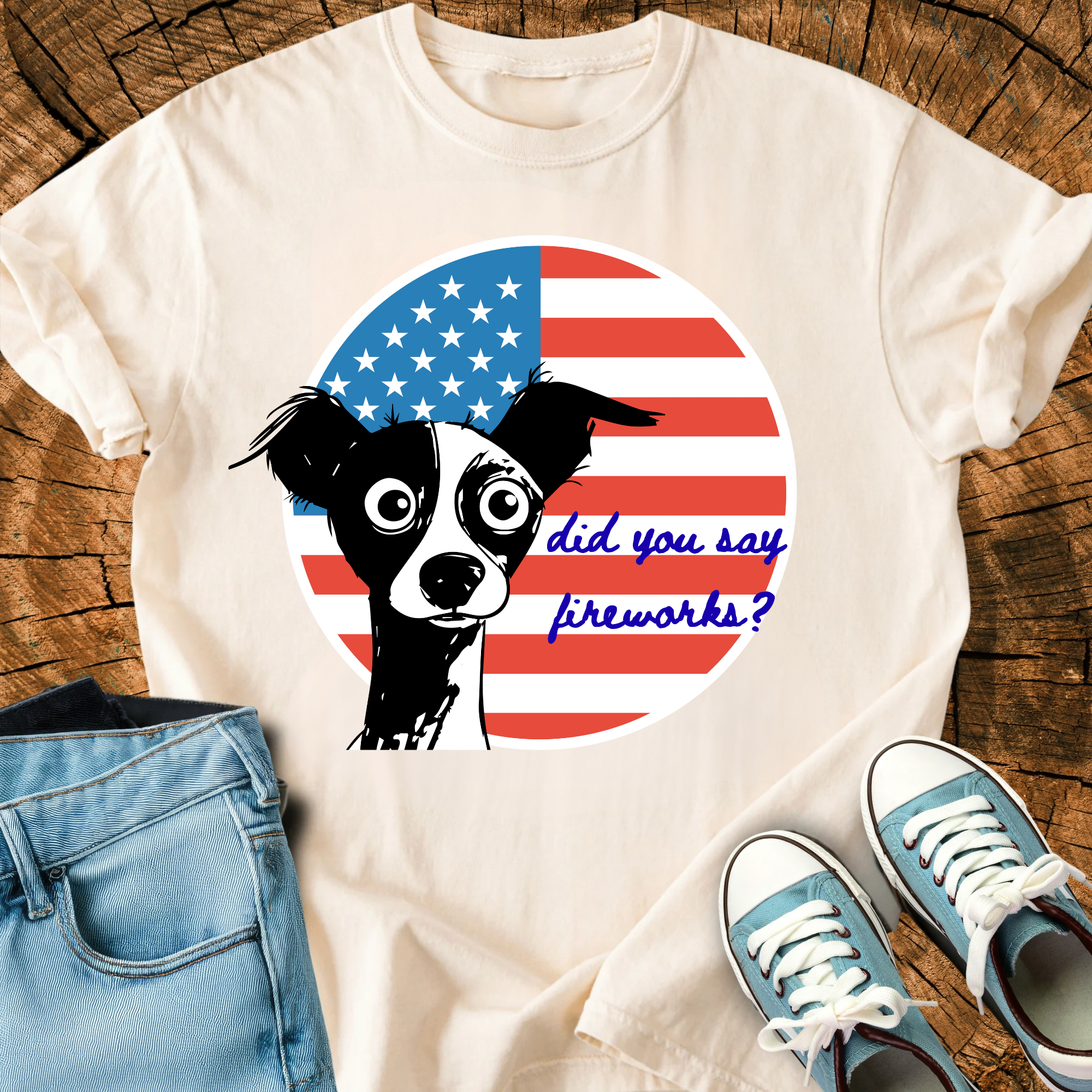 Comfort Colors Funny Bug-Eyed Dog 4th of July Shirt, Did You Say Fireworks T-Shirt, America 250th Anniversary, USA Shirt, Triche Treasures