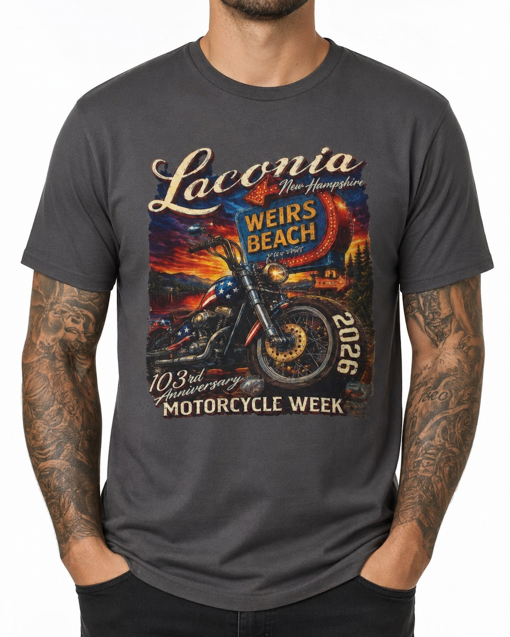Laconia Motorcycle Week 2026 Shirt Weirs Beach NH 103rd Bike Rally Biker Tee color preview 2