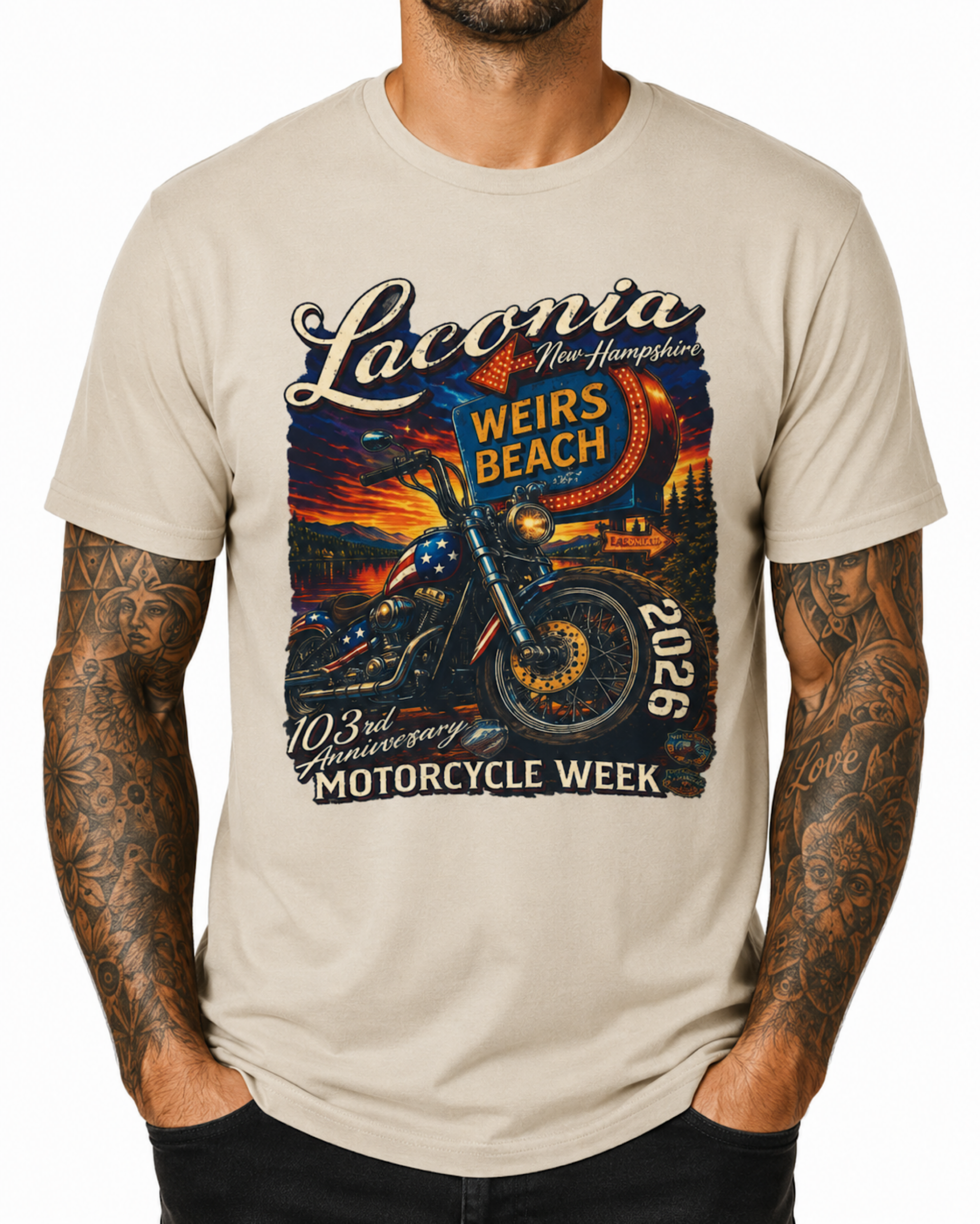 Laconia Motorcycle Week 2026 Shirt Weirs Beach NH 103rd Bike Rally Biker Tee color preview 4