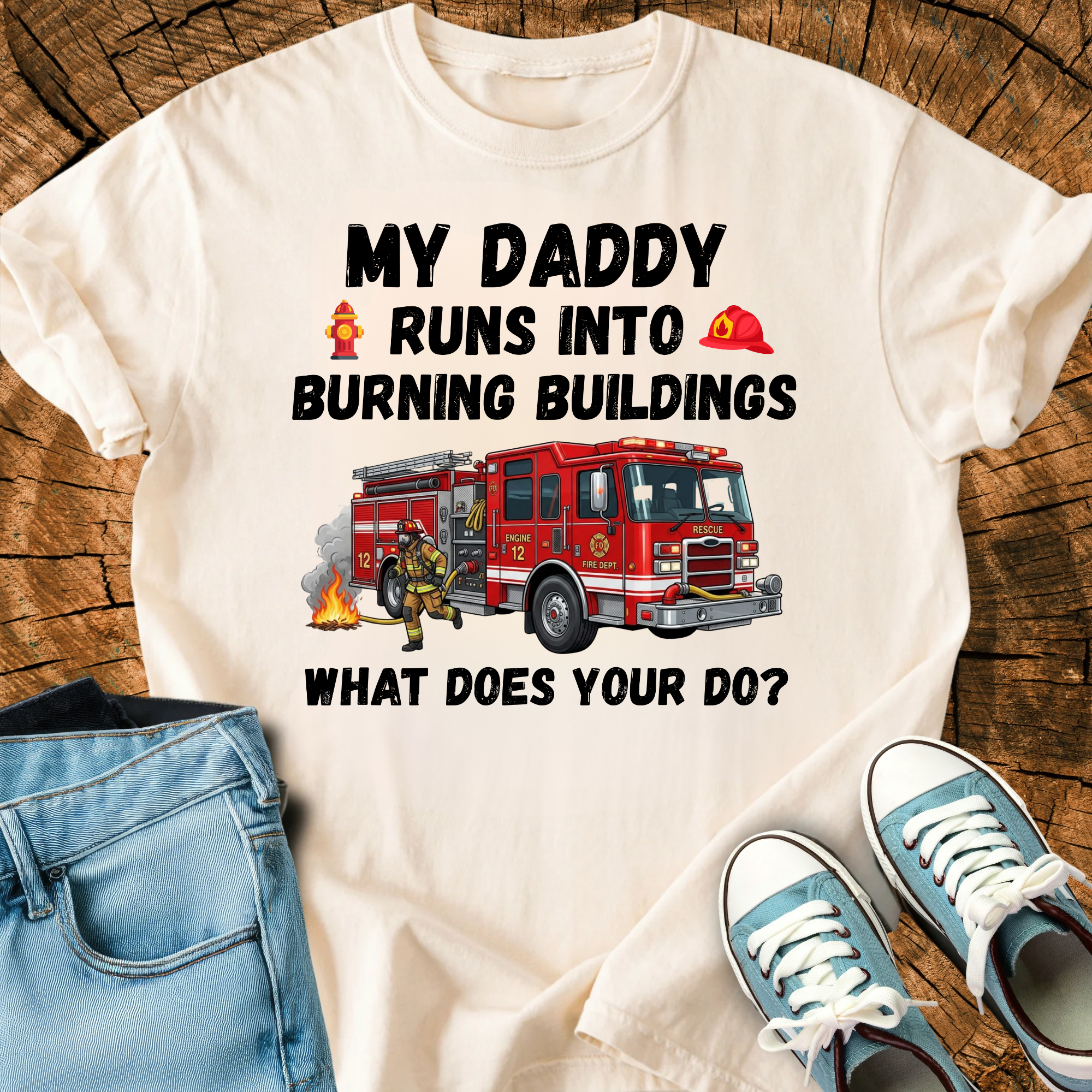 Comfort Colors Personalized Fireman Dad Shirt, Custom Fireman Wife Tshirt, Father's Day Gift, Firetruck Birthday Gifts, Triche Treasures – Image 2