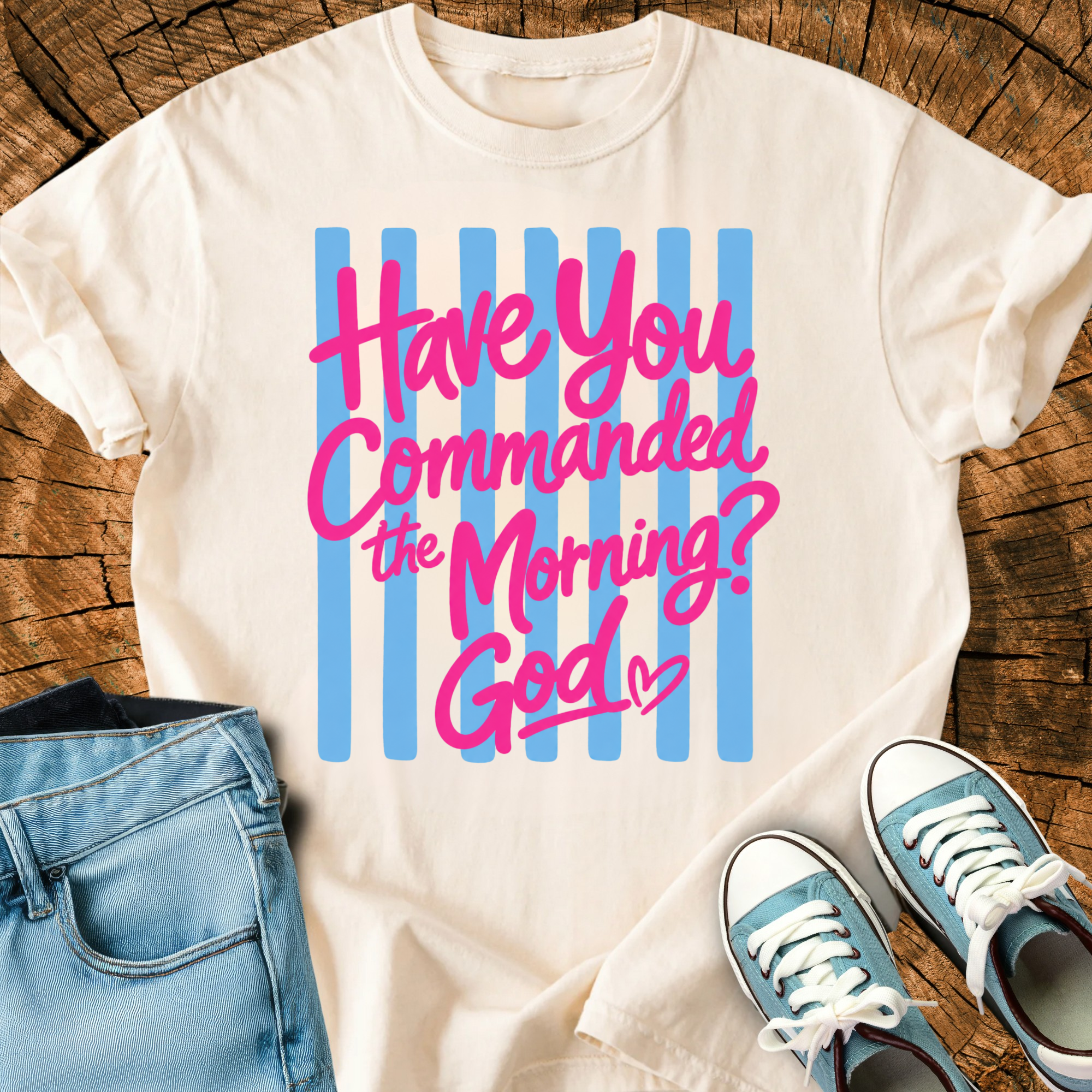 Comfort Colors Have You Commanded the Morning God Shirt, Funny Christian Summer Striped Tee Job 38:12 , Church Outfit Gift, Triche Treasures