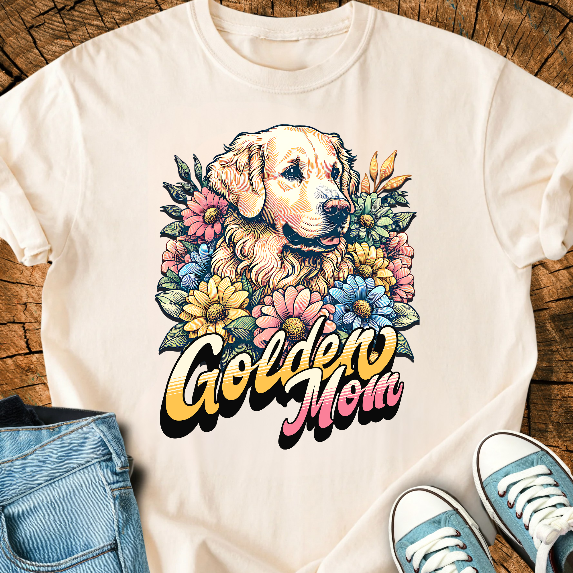 Comfort Colors Golden Retriever Mom Shirt, Vintage Dog Mom Gift, Golden Birthday, Triche Treasures