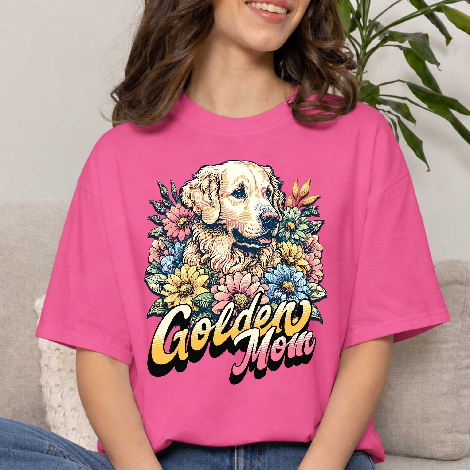 Comfort Colors Golden Retriever Mom Shirt, Vintage Dog Mom Gift, Golden Birthday, Triche Treasures – Image 2