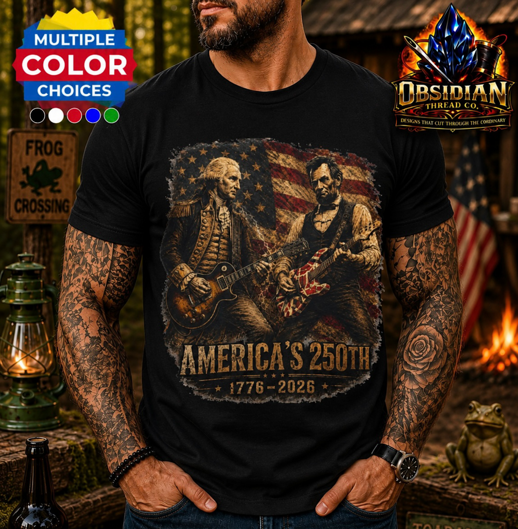 America’s 250th Anniversary Lincoln & Washington Electric Guitar Shirt Rock color preview 2