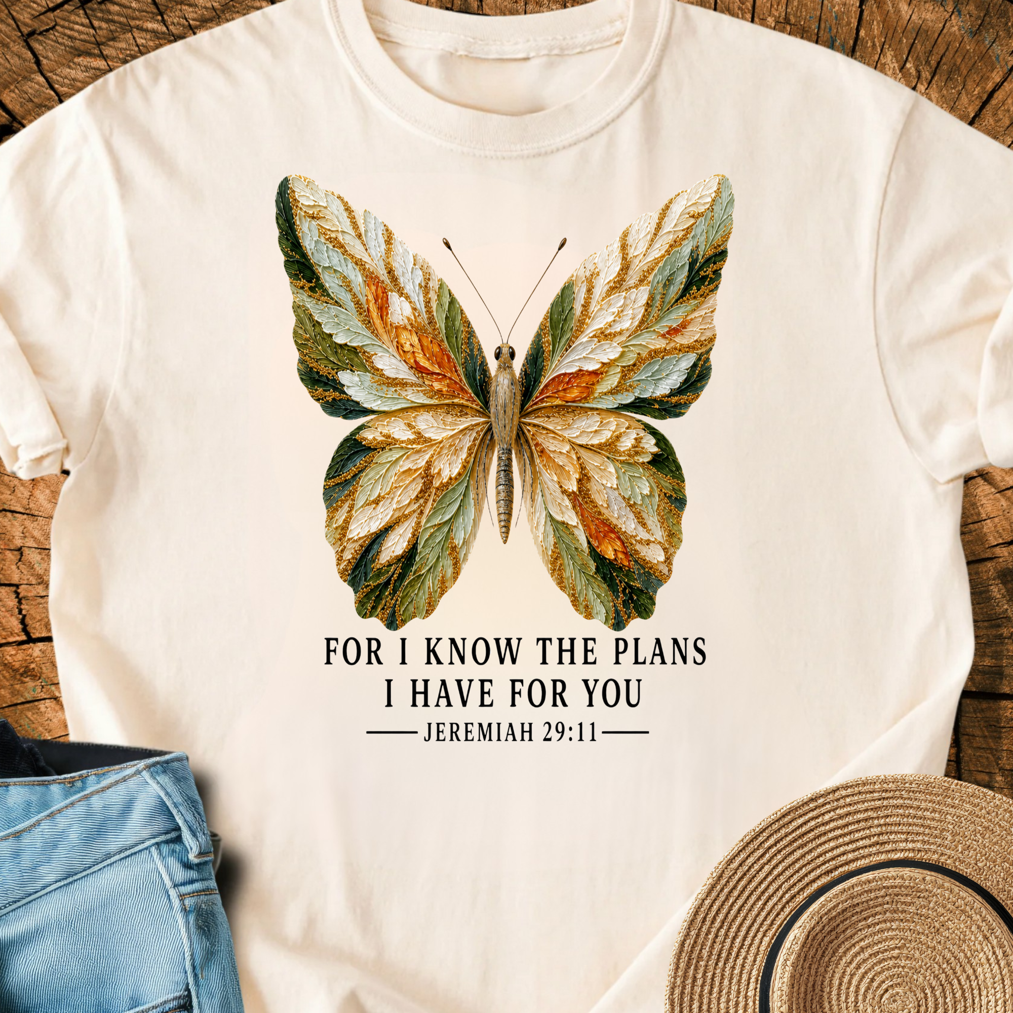Comfort Colors Christian Fall Butterfly Impasto Oil Painting Shirt, Jeremiah 29:11 Tee, Thanksgiving Bible Verse, Triche Treasures