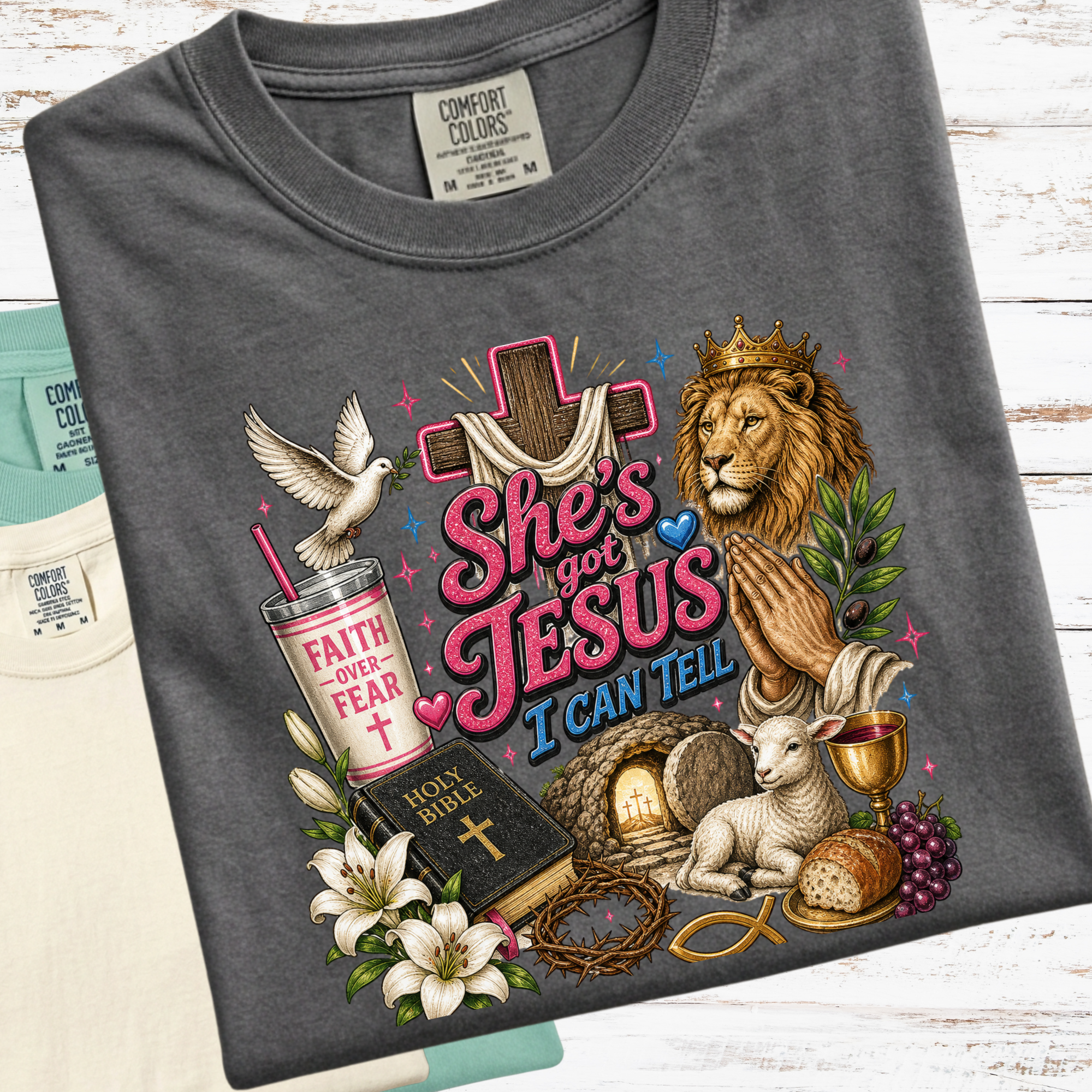 Comfort Colors Christian Lamb Tee, Jesus Shirt, Southern Faith Shirt, Custom Vintage TShirt, Shes Got Jesus I Can Tell, Triche Treasures