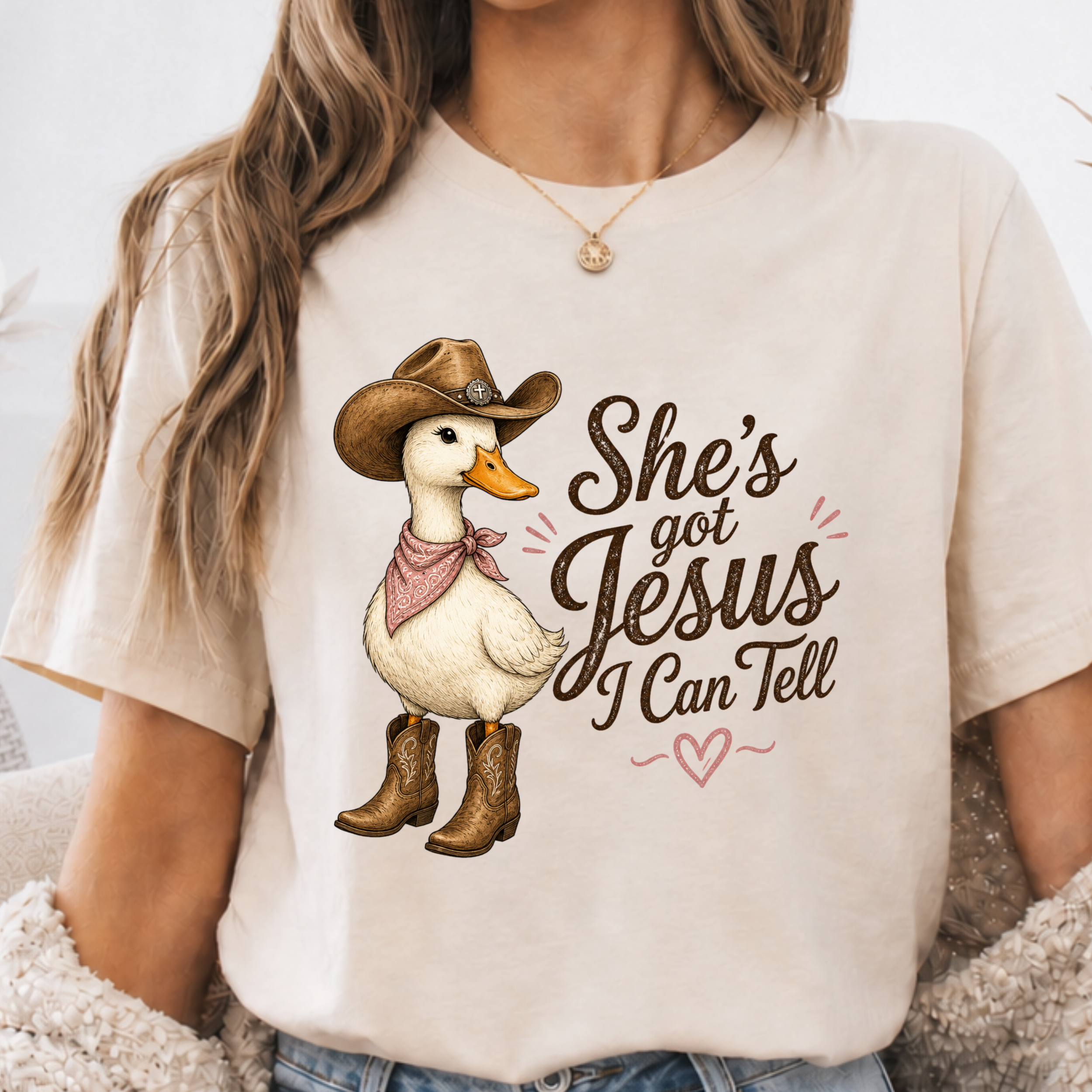 Comfort Colors Funny Cowboy Duck Shirt, Shes From Texas, Shes Got Jesus I Can Tell Funny Duck Western Tee, Triche Treasures