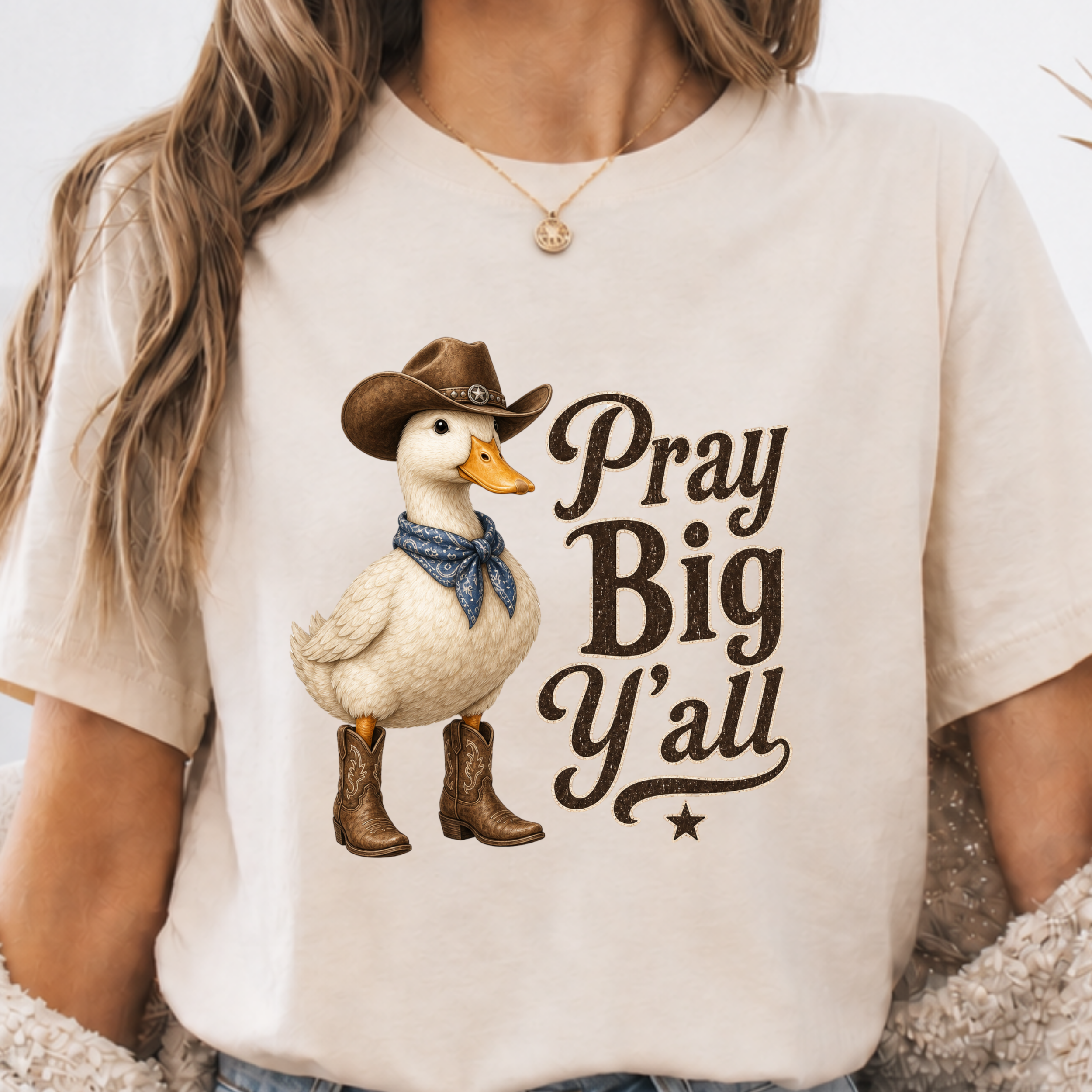 Comfort Colors Pray Big Yall Tee, Funny Cowboy Duck Shirt, Funny Duck Western Tee, Christian Shirt, Dad Gift, Triche Treasures