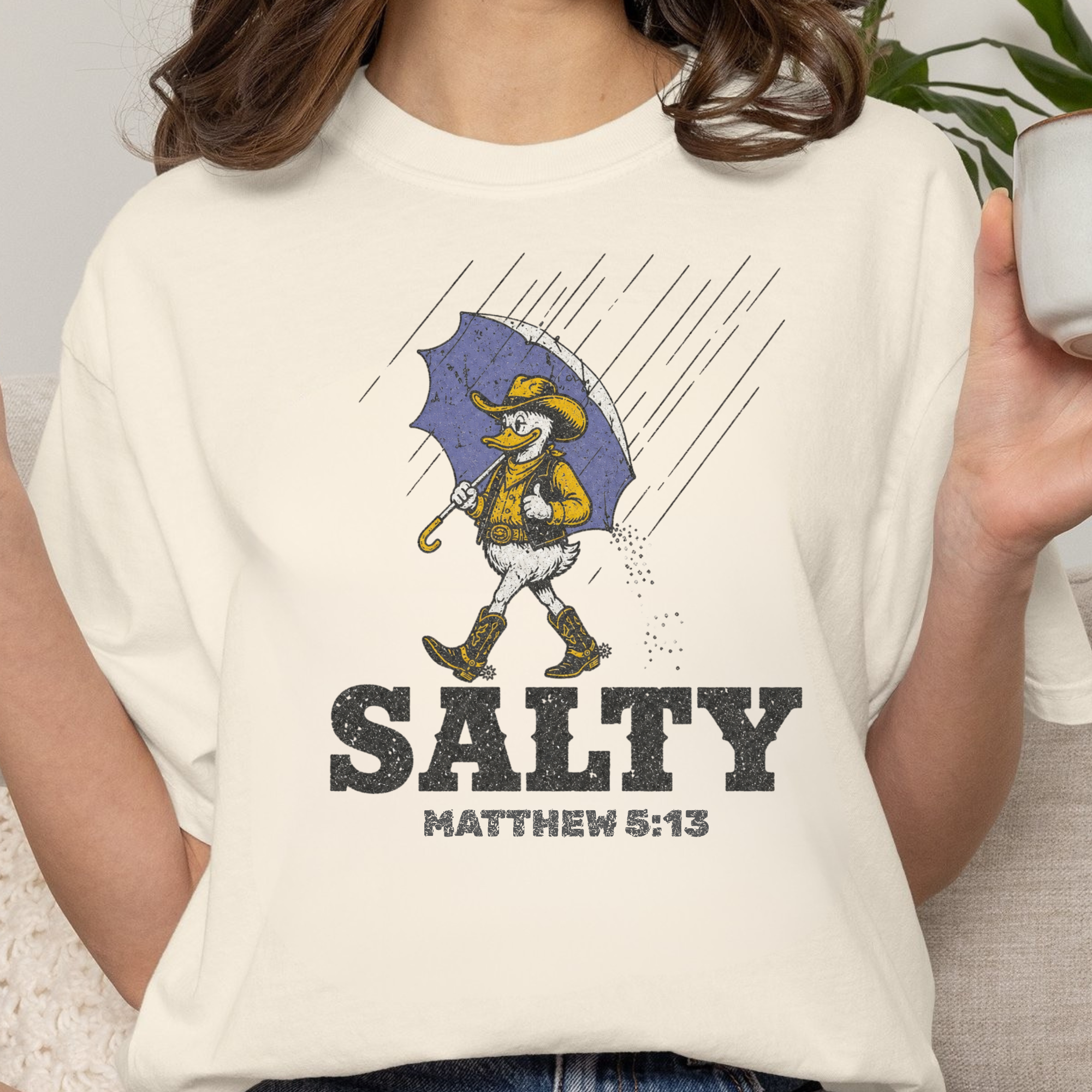 Comfort Colors Funny Duck Western Tee, Christian Shirt, Funny Duck Cowboy Salty Girl Tee, Bible Verse Matthew 5 13, Triche Treasures
