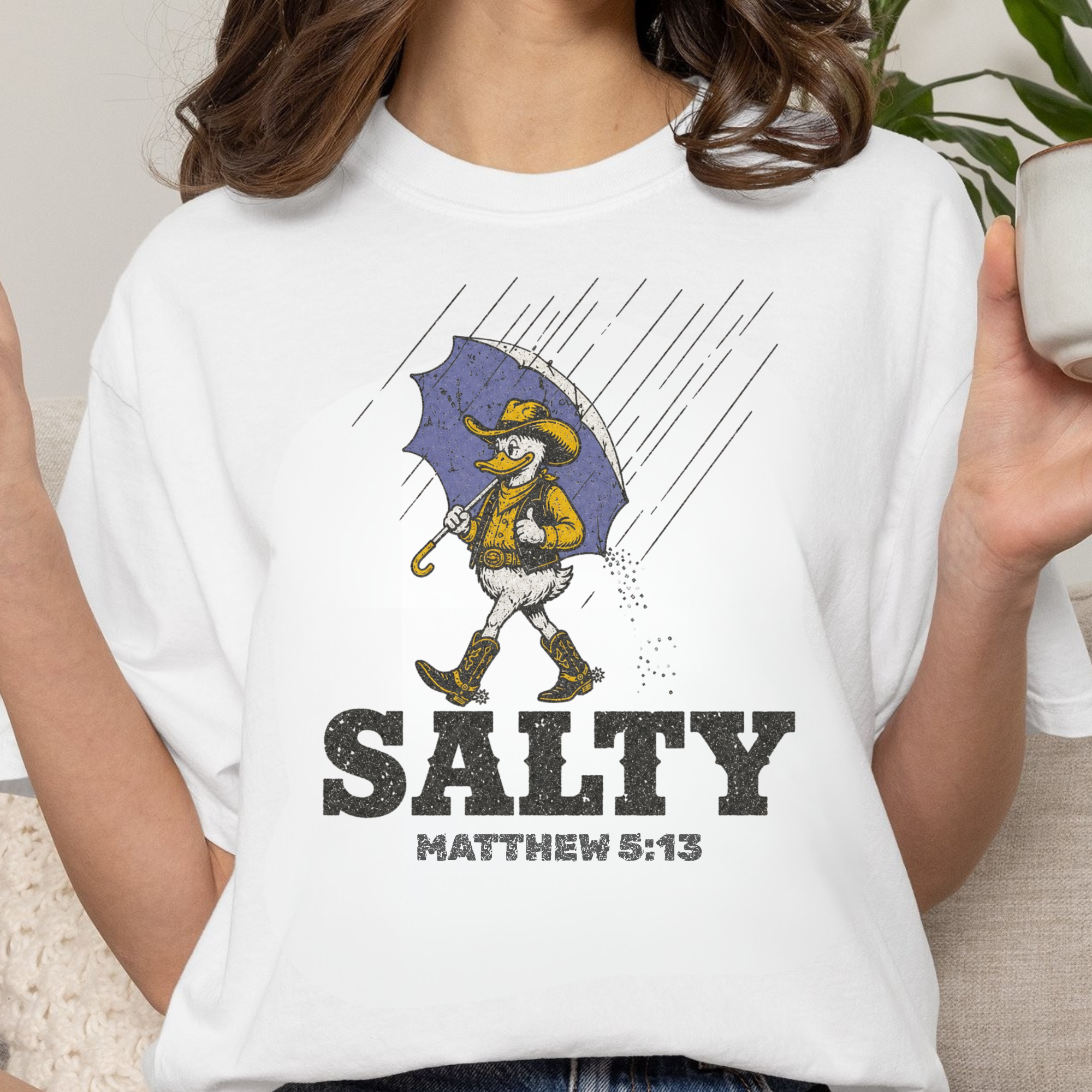 Comfort Colors Funny Duck Western Tee, Christian Shirt, Funny Duck Cowboy Salty Girl Tee, Bible Verse Matthew 5 13, Triche Treasures – Image 2