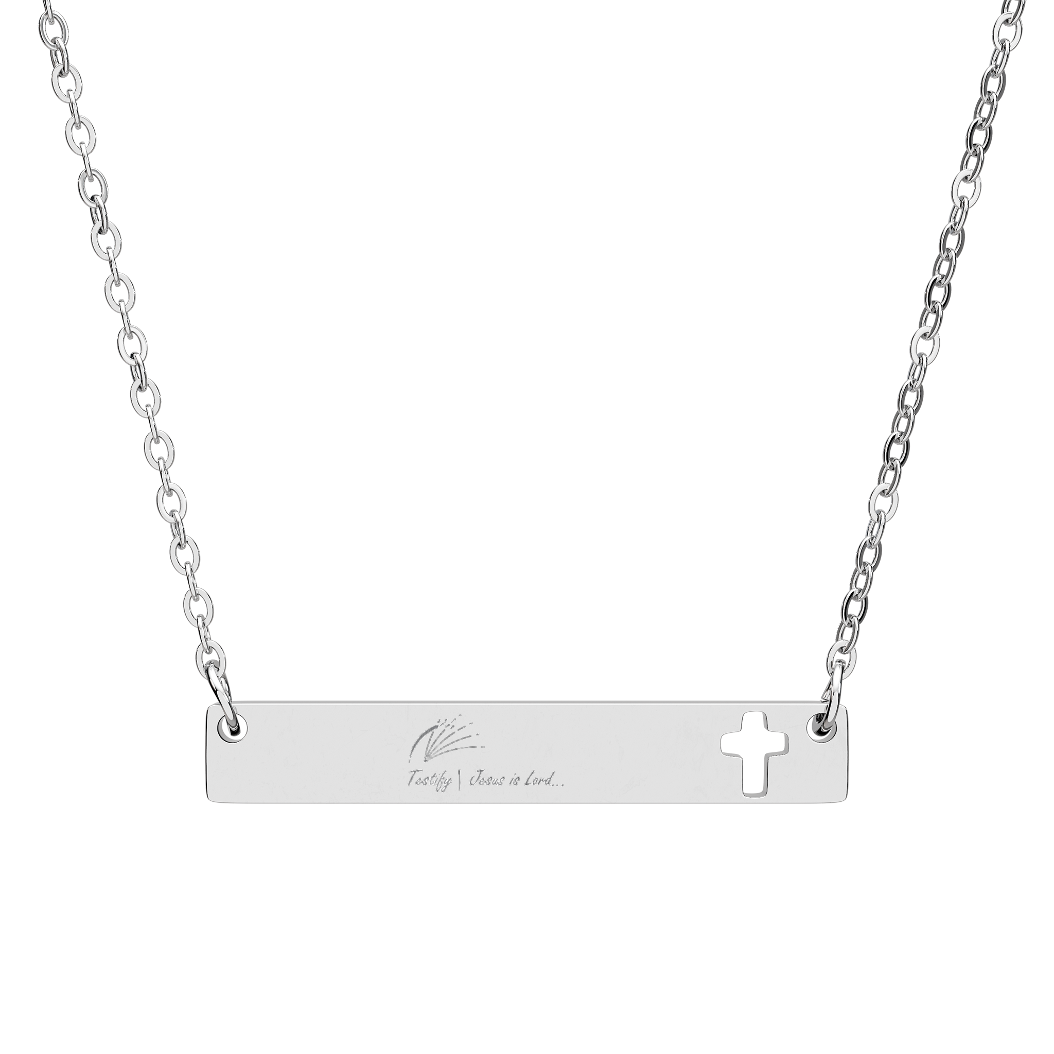 Cutout Cross Bar Necklace, Engraving Bar Pendant | Religious Jewelry