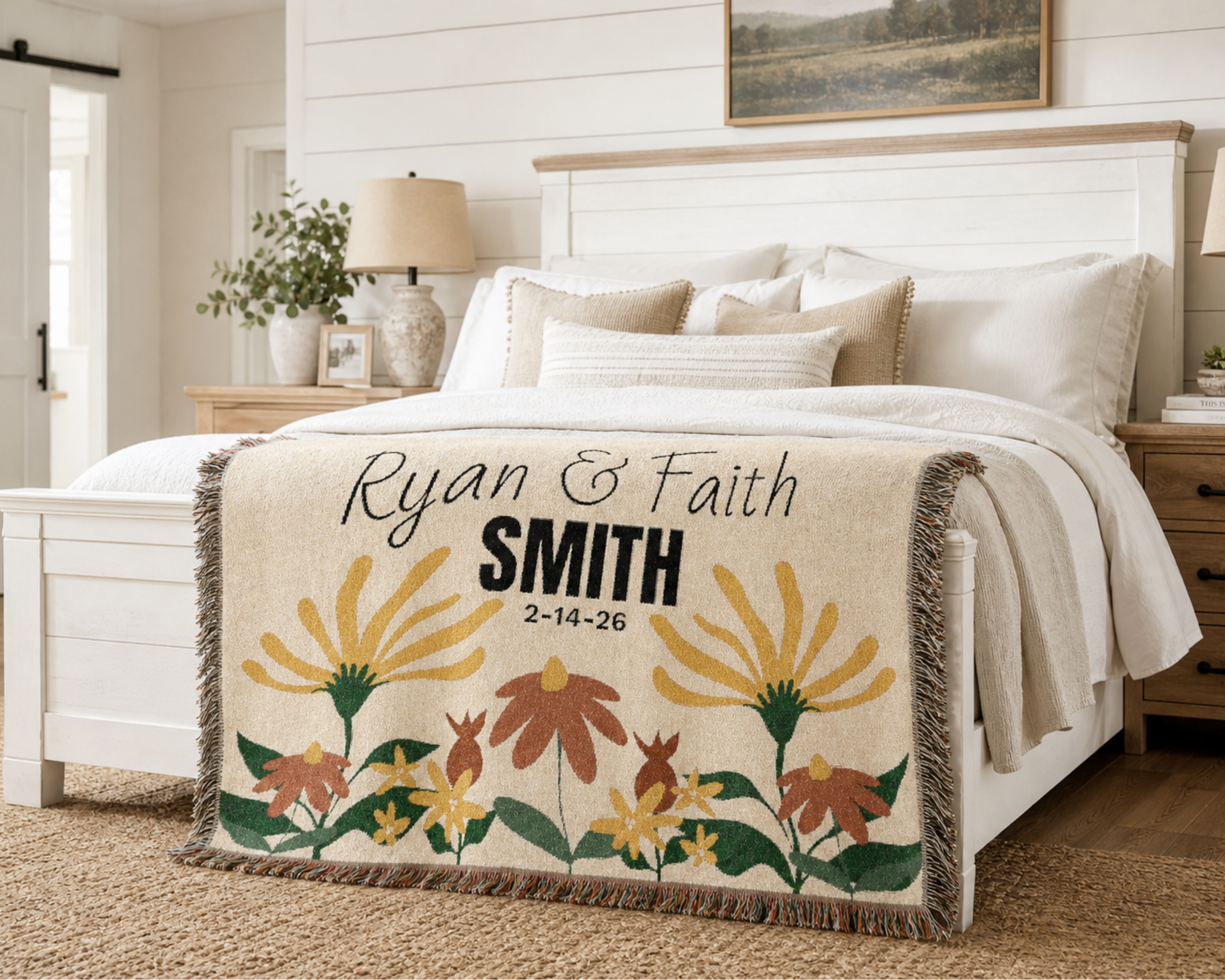 Flower Bouquet Blanket, Wedding Woven Blanket, Cottagecore Wildflower Throw, Daughter in Law Wedding Gift, Fall Style Gift, Triche Treasures – Artwork, 52'' × 37''