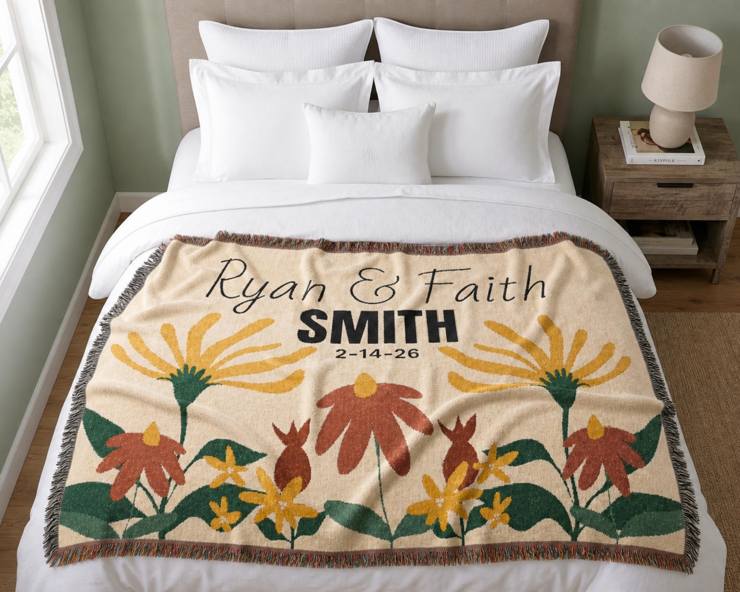 Flower Bouquet Blanket, Wedding Woven Blanket, Cottagecore Wildflower Throw, Daughter in Law Wedding Gift, Fall Style Gift, Triche Treasures – Artwork, 52'' × 37''