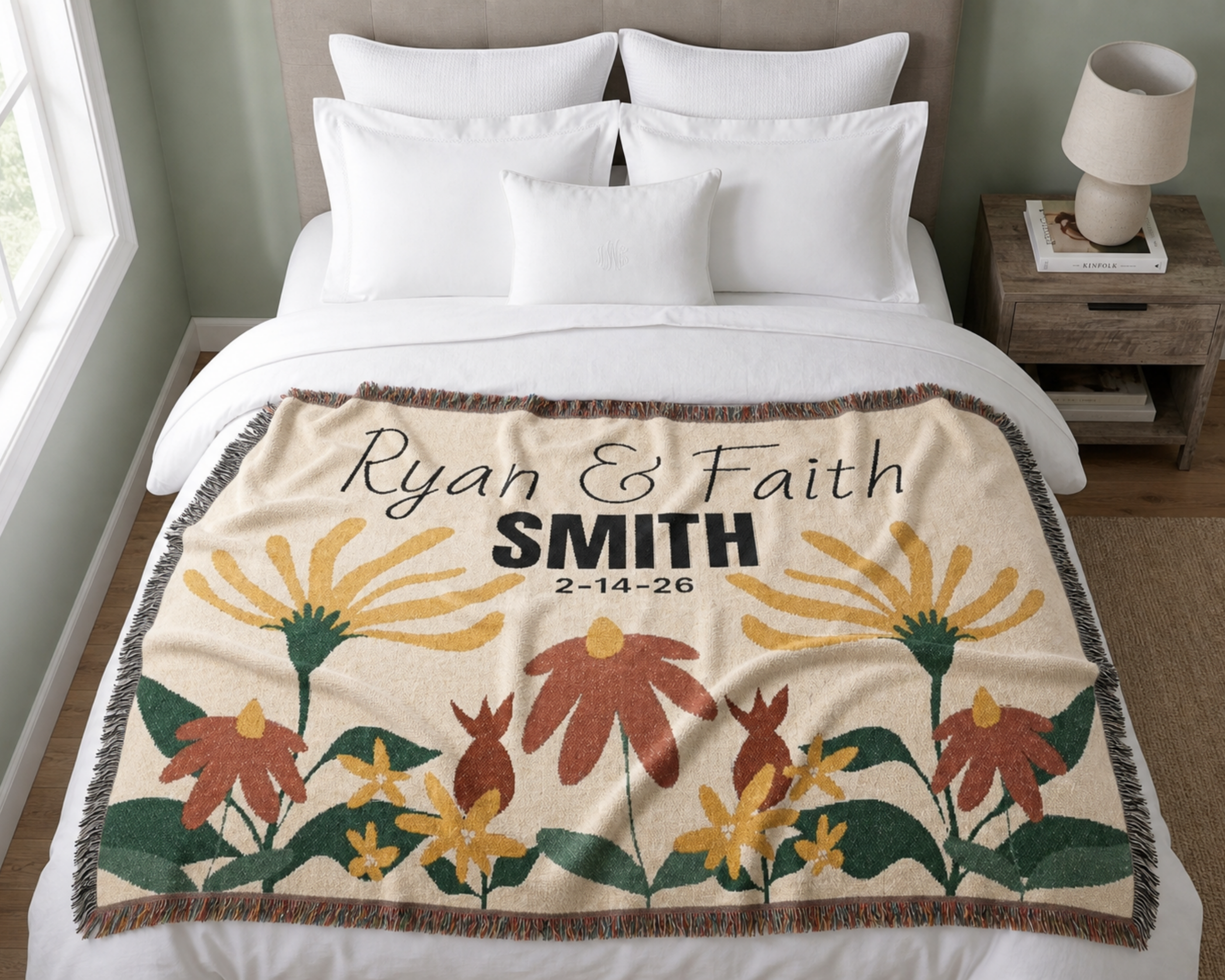 Flower Bouquet Blanket, Wedding Woven Blanket, Cottagecore Wildflower Throw, Daughter in Law Wedding Gift, Fall Style Gift, Triche Treasures – Artwork, 52'' × 37''