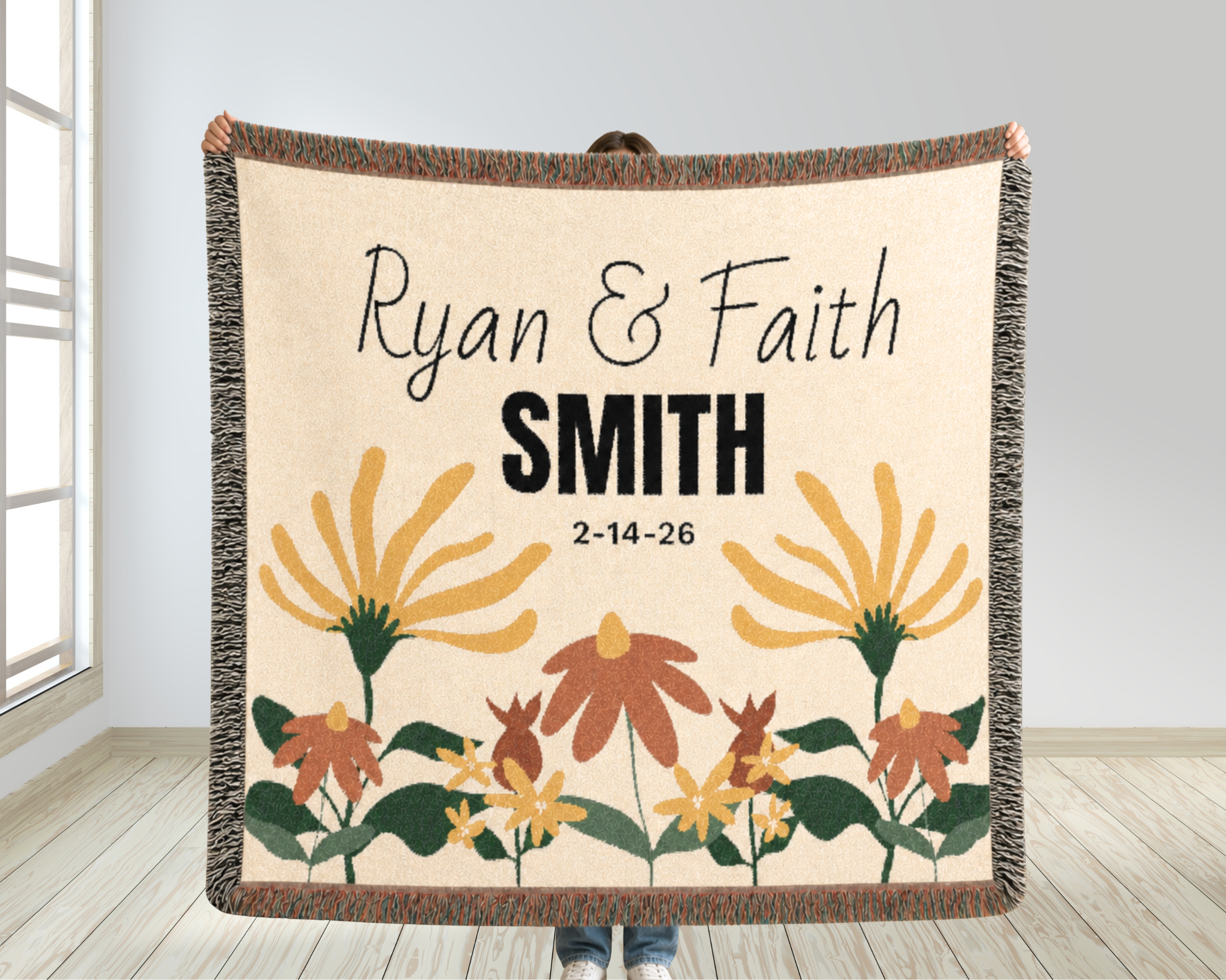 Flower Bouquet Blanket, Wedding Woven Blanket, Cottagecore Wildflower Throw, Daughter in Law Wedding Gift, Fall Style Gift, Triche Treasures – Artwork, 52'' × 37''