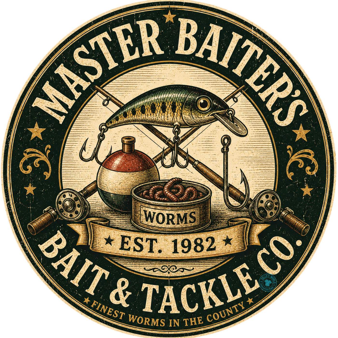 Master Baiter's Bait and Tackle Co. Funny Fishing T-Shirt