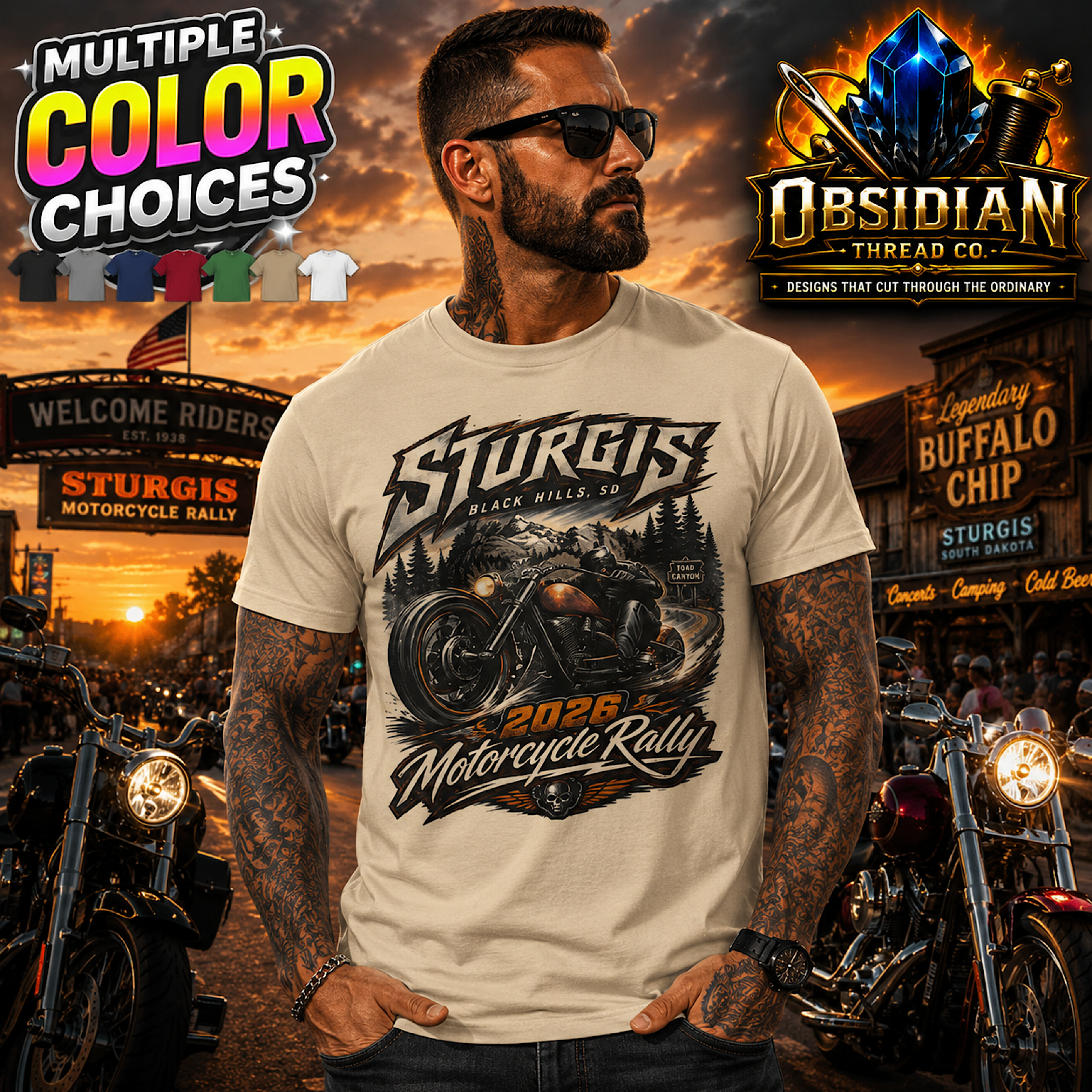 Sturgis 2026 Shirt Motorcycle Rally Biker Black Hills South Dakota Bike Week artwork detail