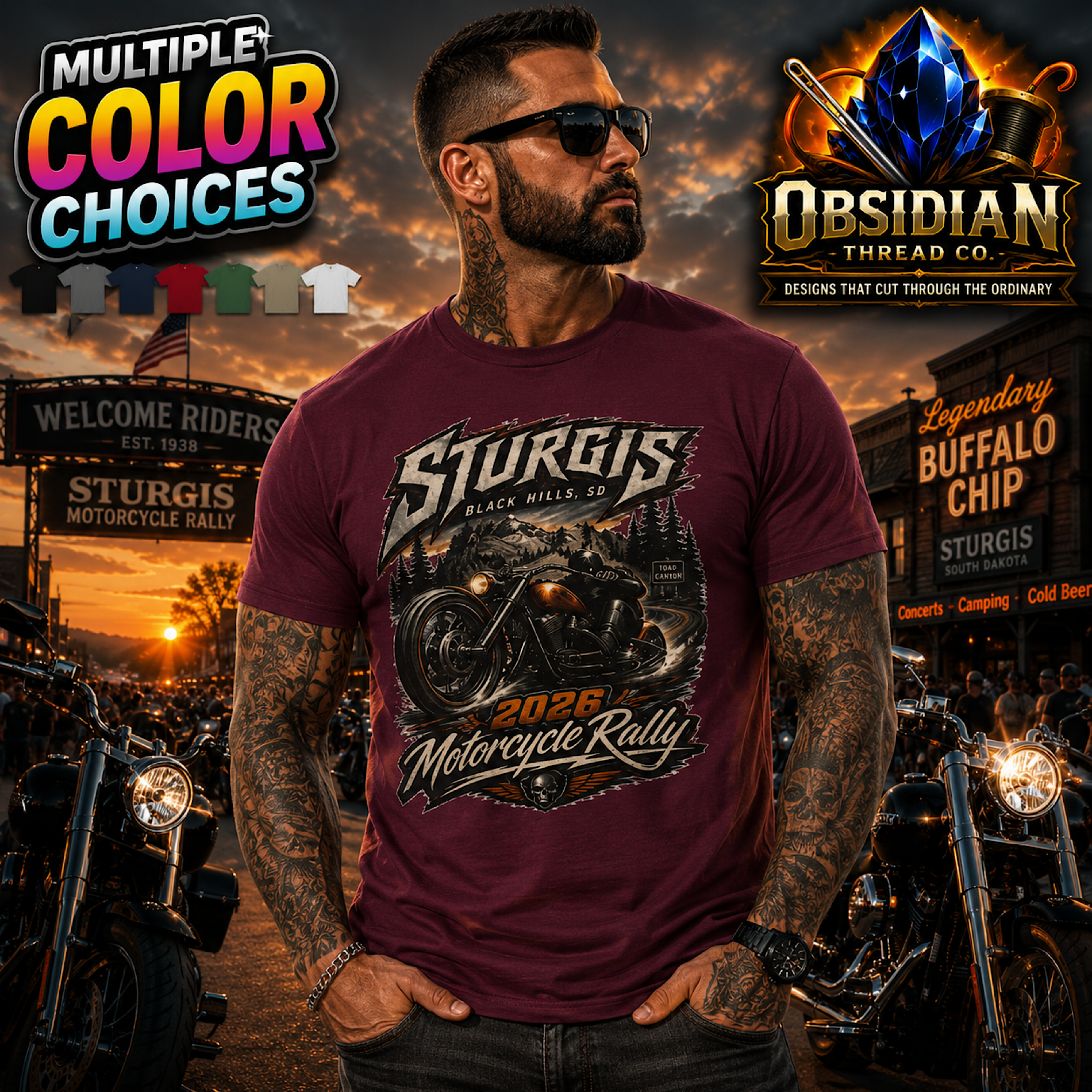 Sturgis 2026 Shirt Motorcycle Rally Biker Black Hills South Dakota Bike Week color preview 2