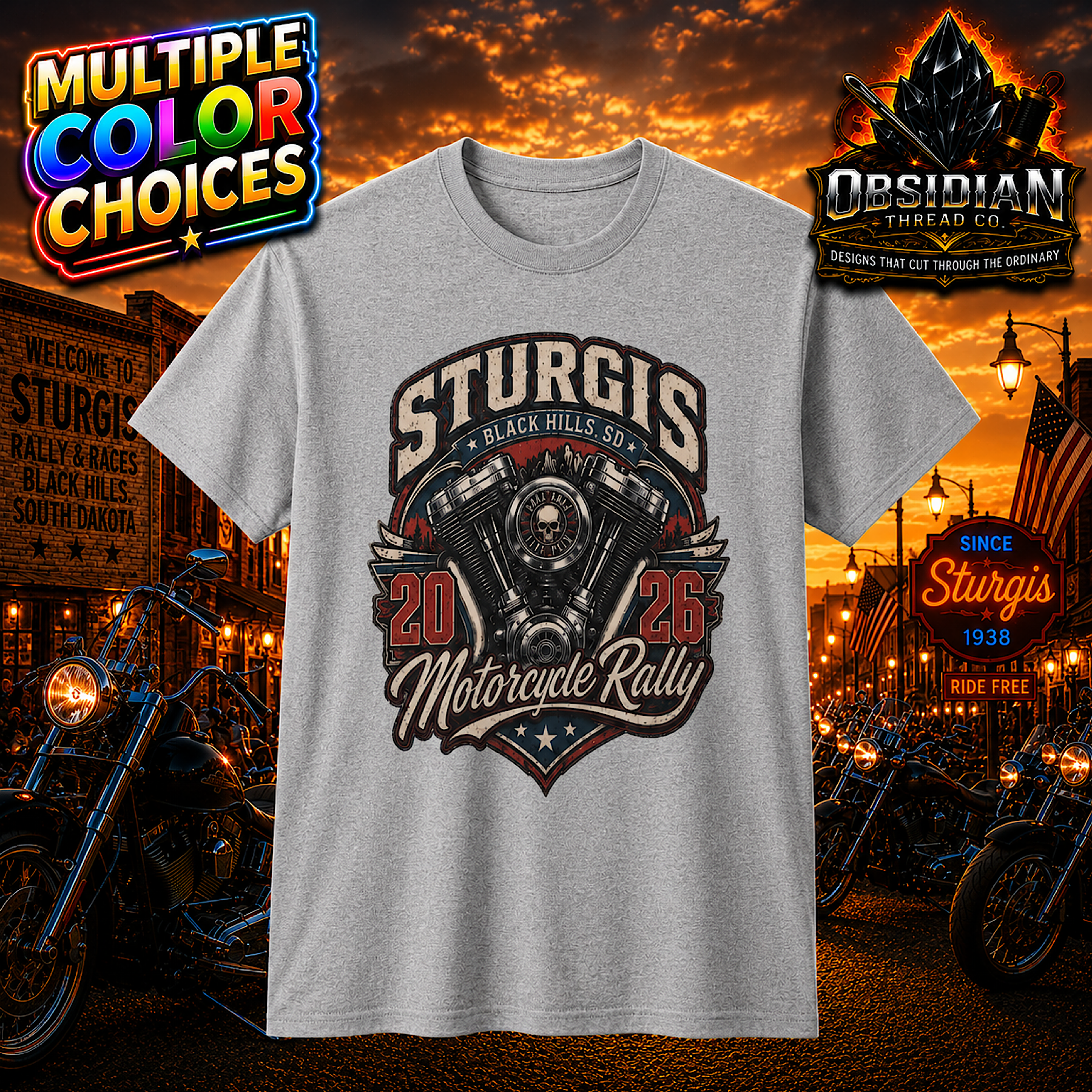 Sturgis 2026 Shirt Motorcycle Rally V Twin Engine Biker Black Hills SD Tee color preview 4