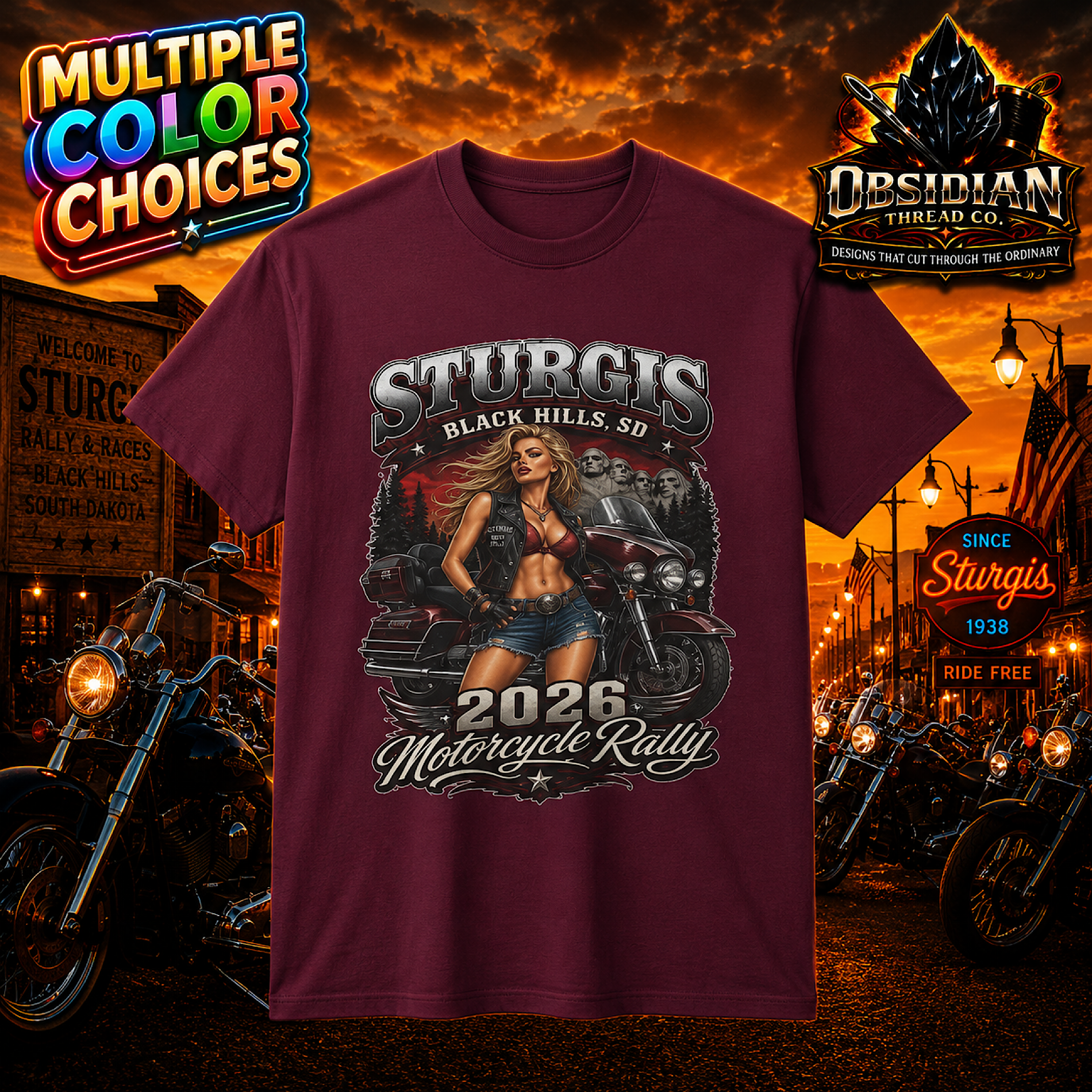 Sturgis 2026 Shirt Motorcycle Rally Black Hills South Dakota Bike Tee No Harley color preview 3