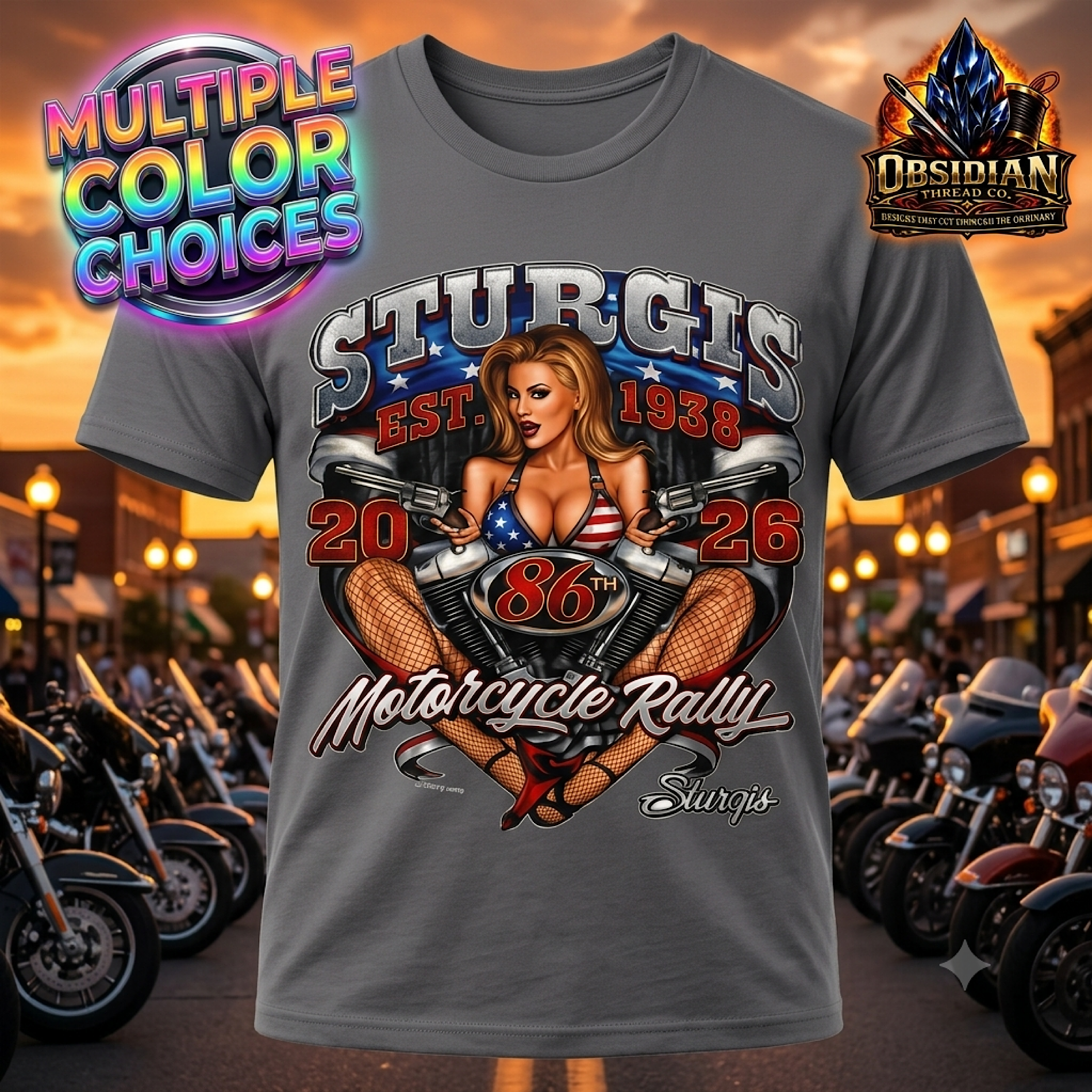 Sturgis 2026 Shirt Biker Pin Up Motorcycle Rally South Dakota Graphic Tee USA product preview