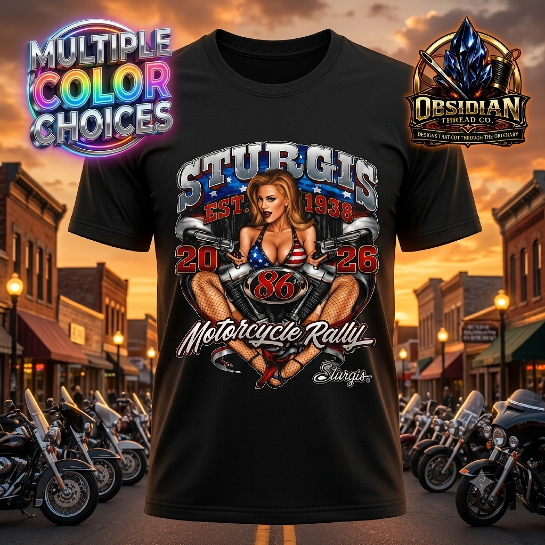 Sturgis 2026 Shirt Biker Pin Up Motorcycle Rally South Dakota Graphic Tee USA color preview 4