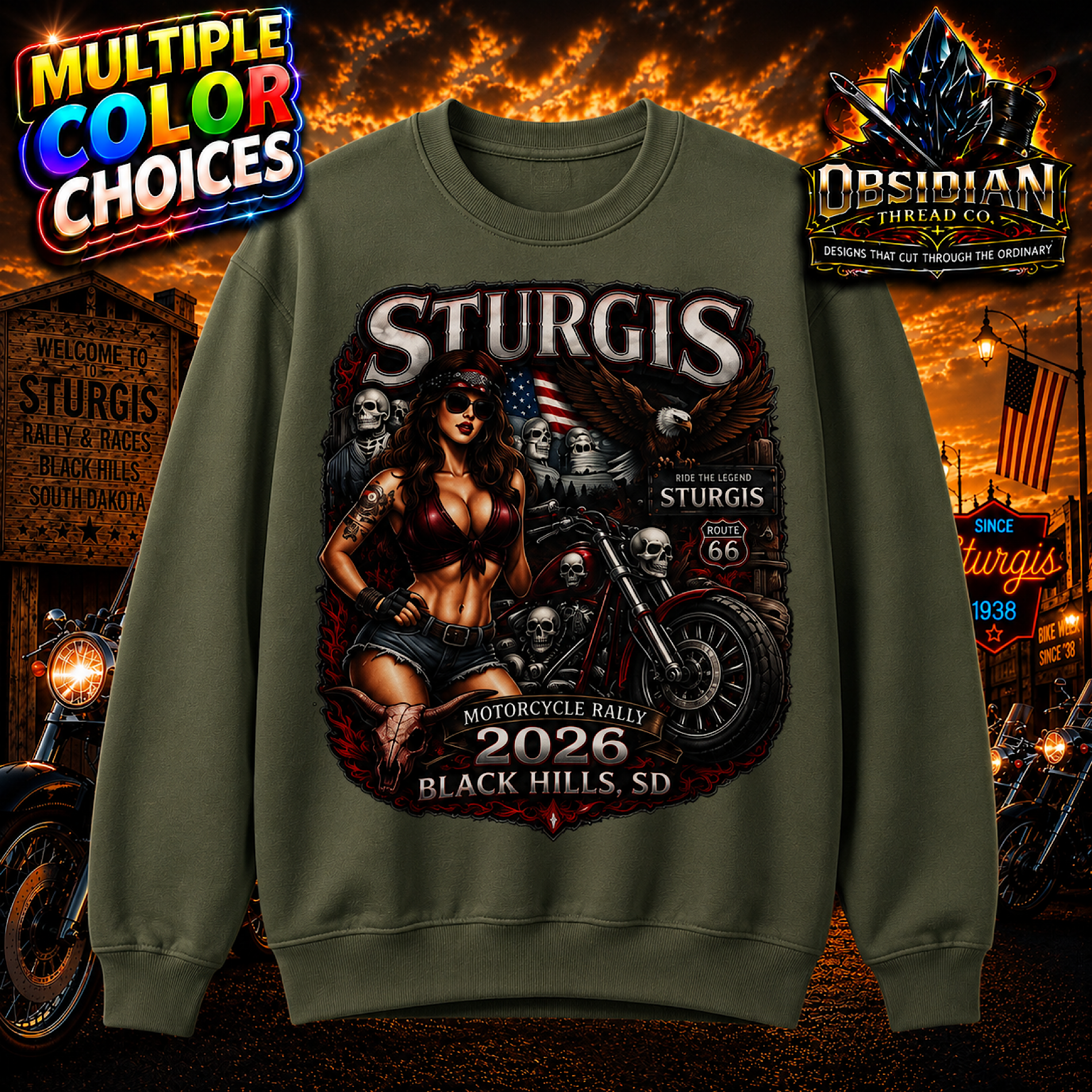 Sturgis 2026 Sweatshirt Biker Motorcycle Rally Black Hills Bike Week No Harley color preview 2
