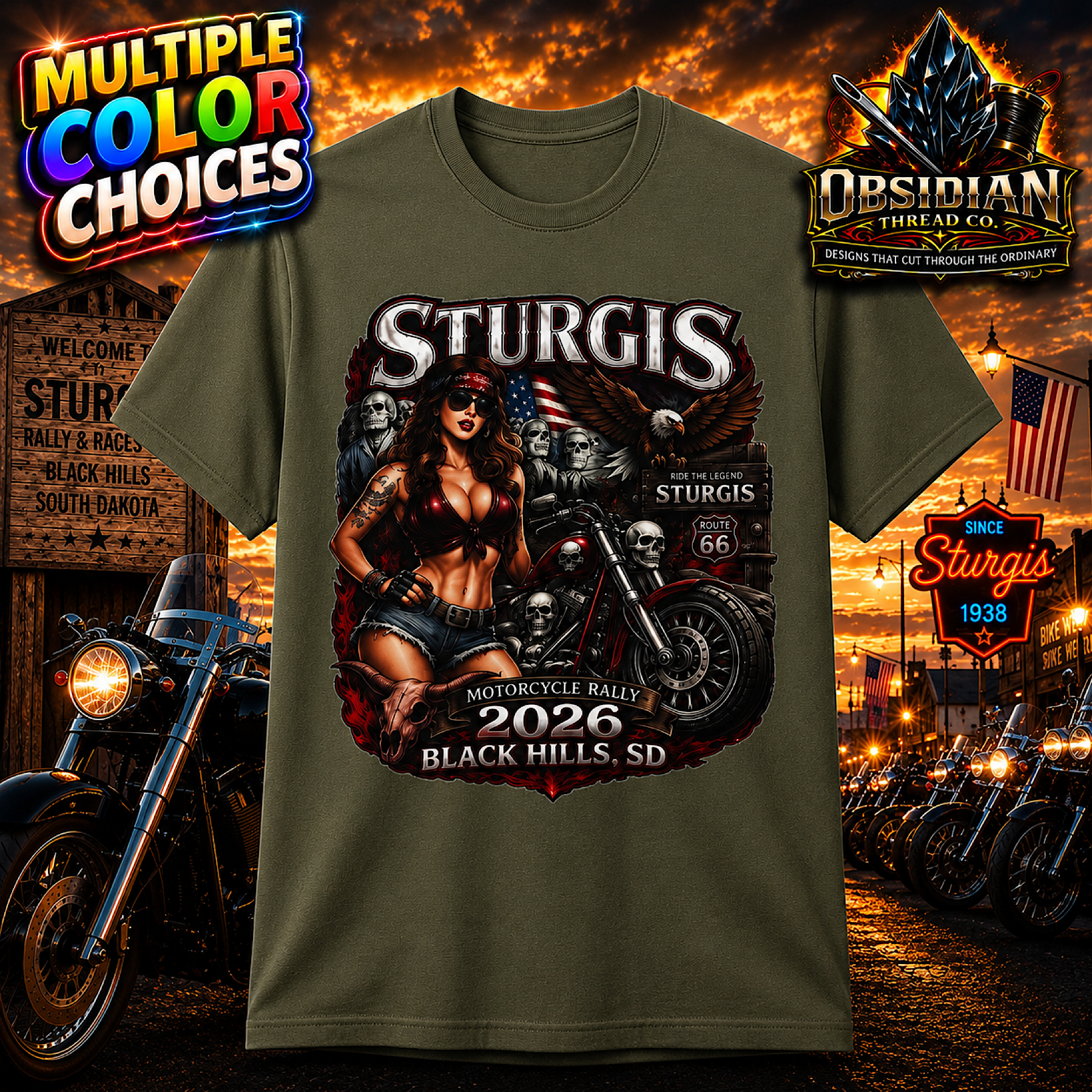 Sturgis Motorcycle Rally 2026 Shirt Biker Chopper Black Hills Skull No Harley color preview 4