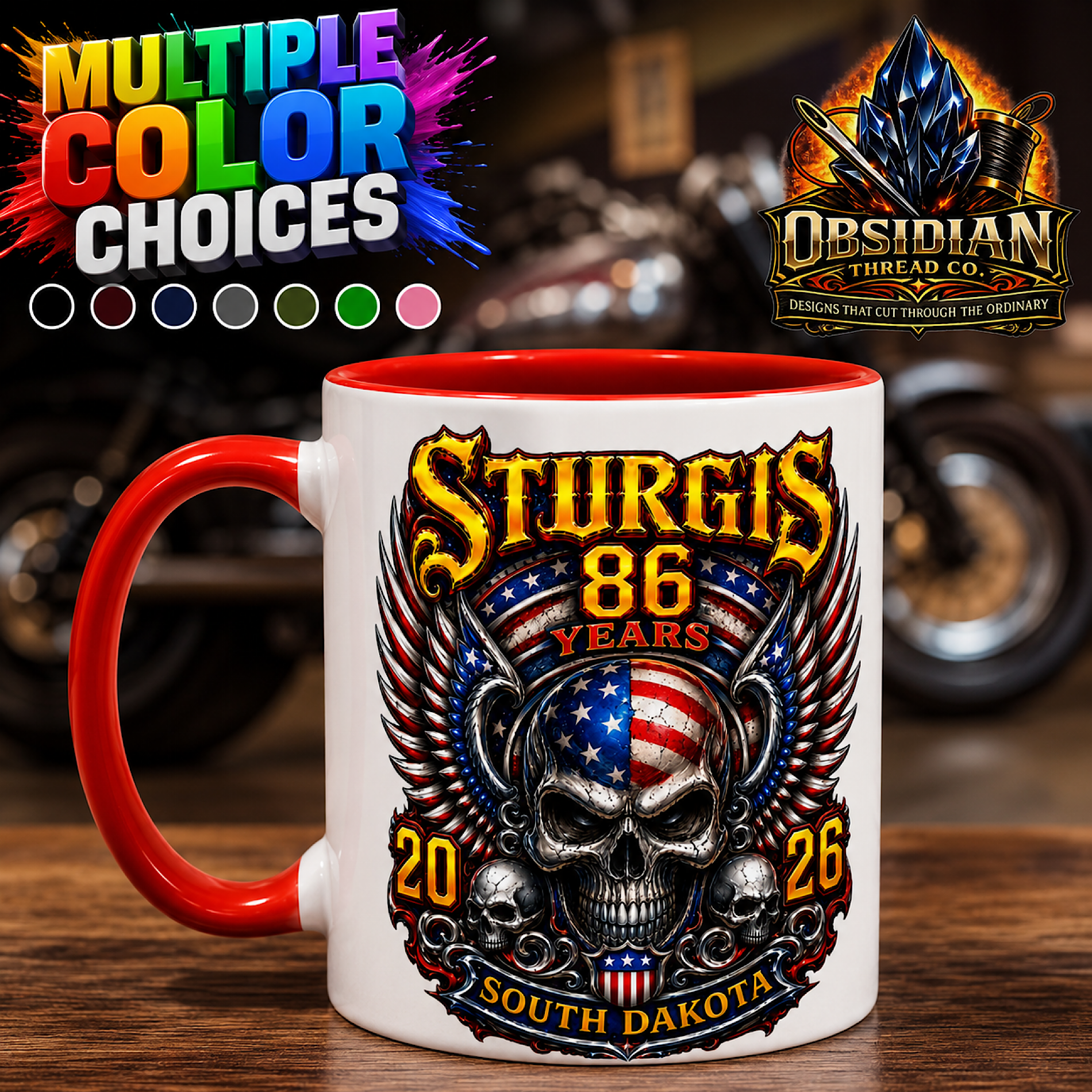 Sturgis 2026 Coffee Mug 86th South Dakota Motorcycle Rally Biker Skull Cup color preview 2