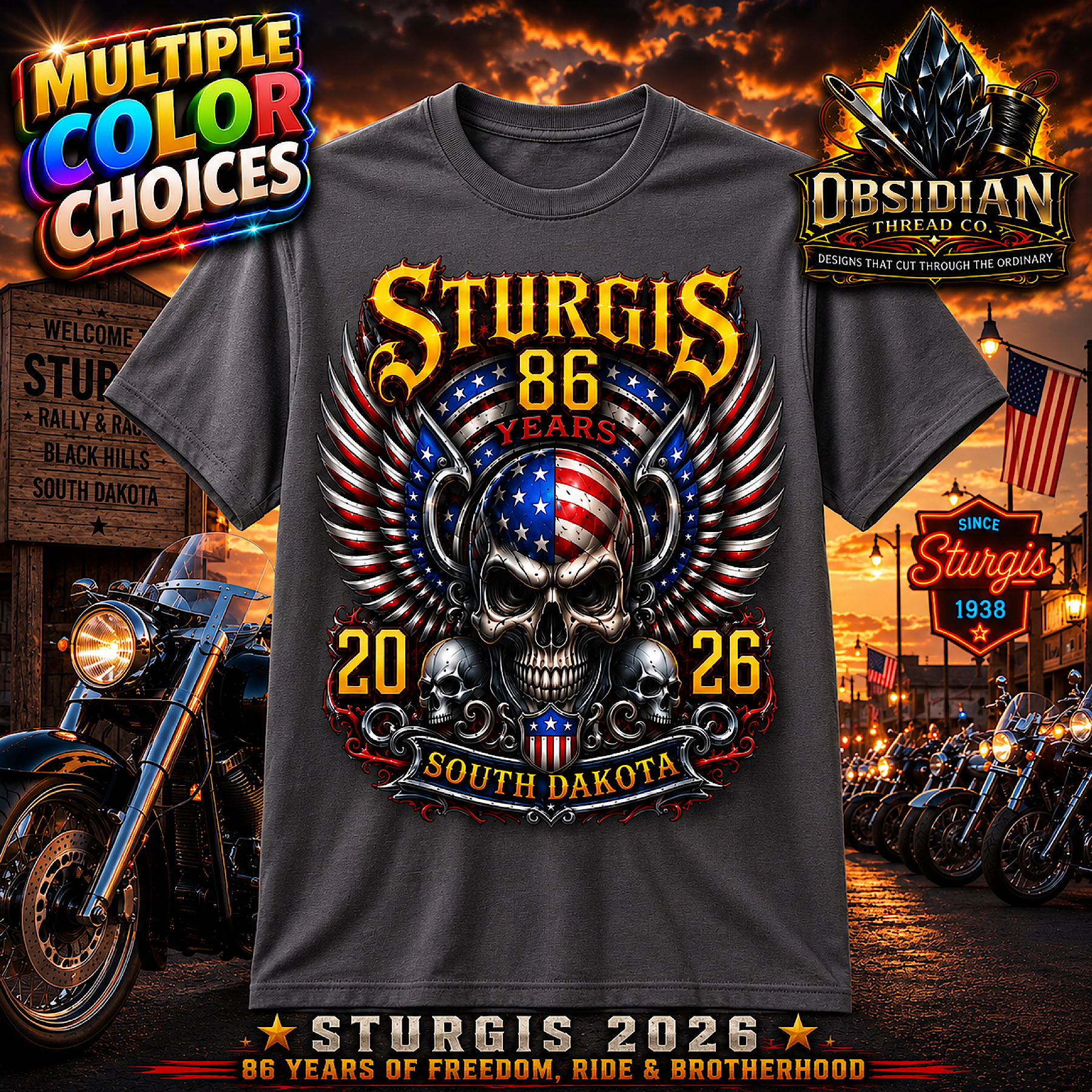Sturgis 2026 Shirt 86th Motorcycle Rally Black Hills South Dakota Biker Tee color preview 2