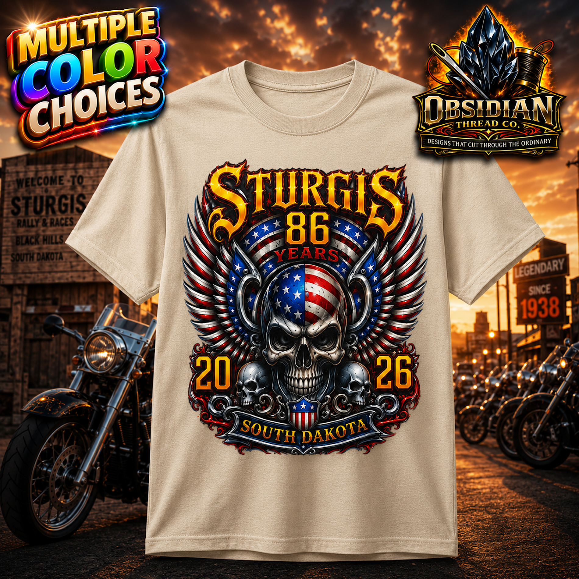 Sturgis 2026 Shirt 86th Motorcycle Rally Black Hills South Dakota Biker Tee color preview 3