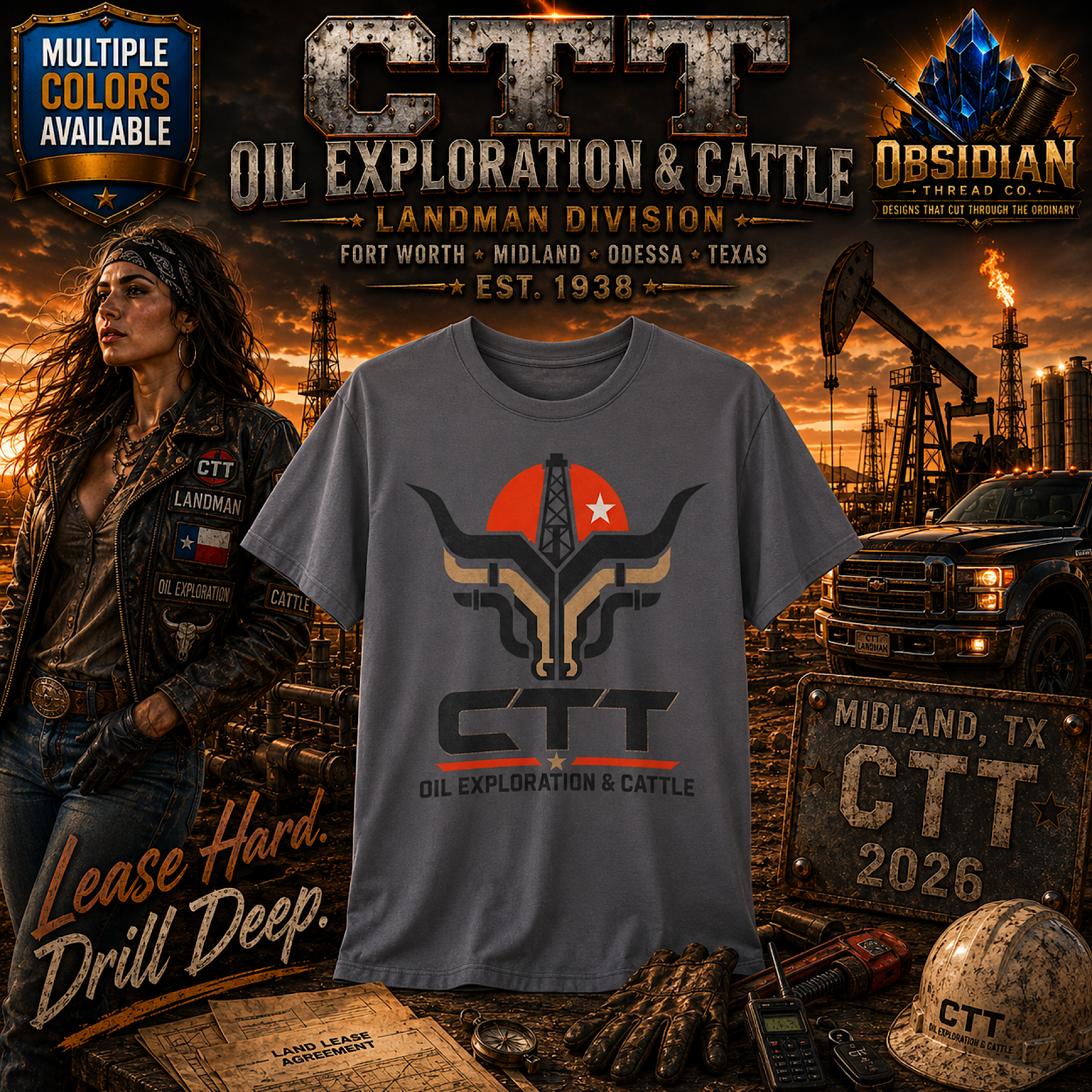 CTT Oil Exploration & Cattle M-Tex Oil Company Landman Patch Graphic T-Shirt color preview 2