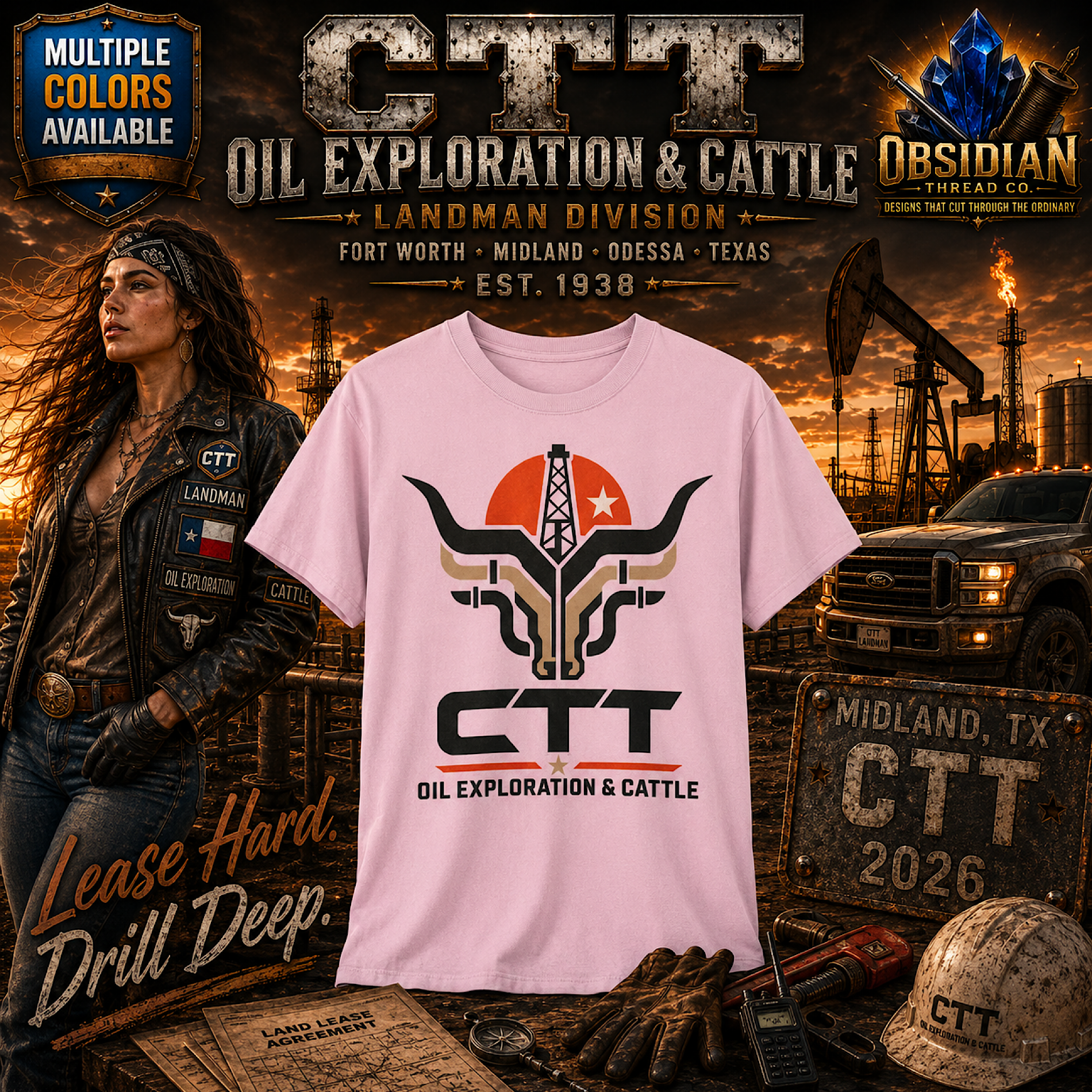 CTT Oil Exploration & Cattle M-Tex Oil Company Landman Patch Graphic T-Shirt color preview 3