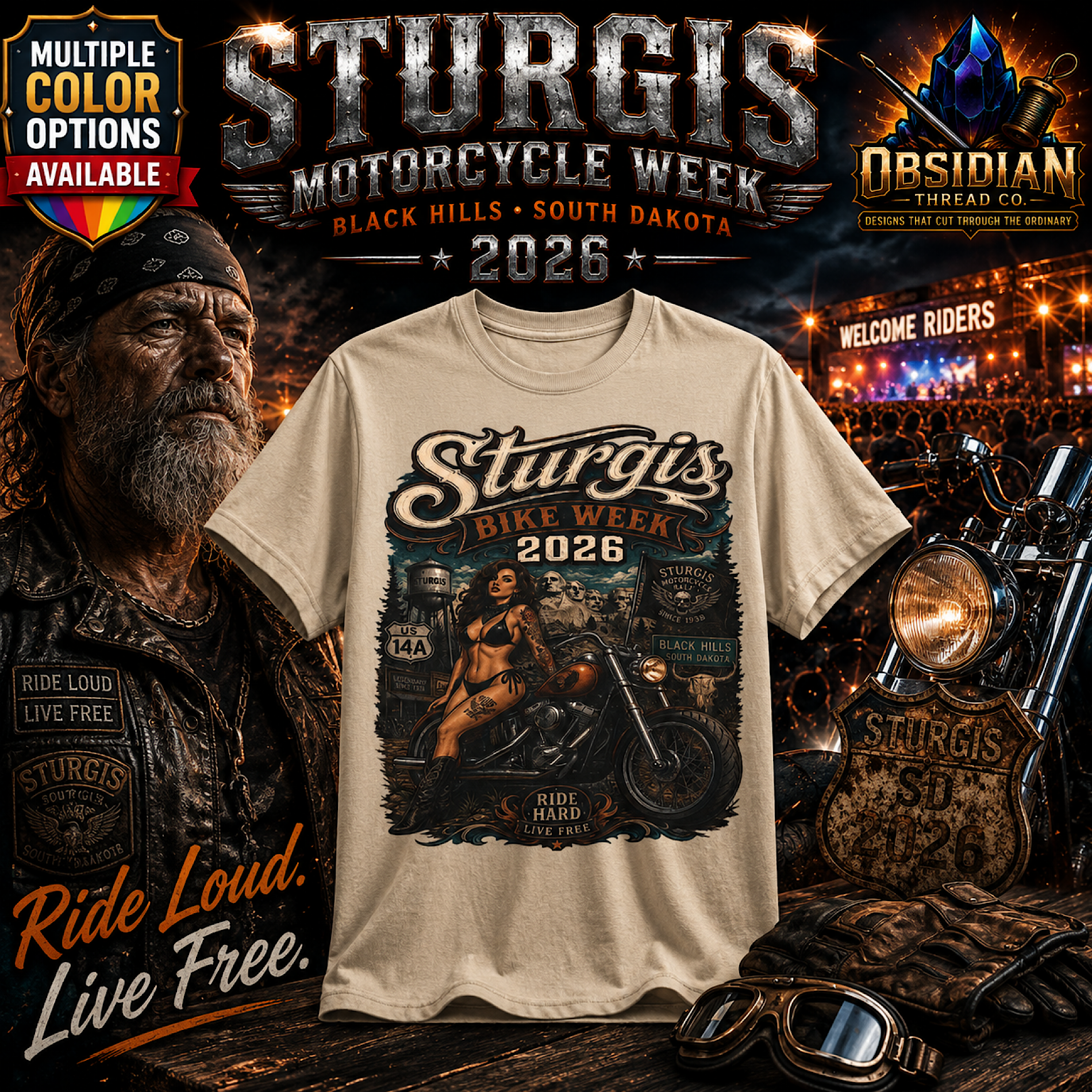 Sturgis Bike Week 2026 Black Hills Legendary Motorcycle Rally T-Shirt No Harley color preview 4