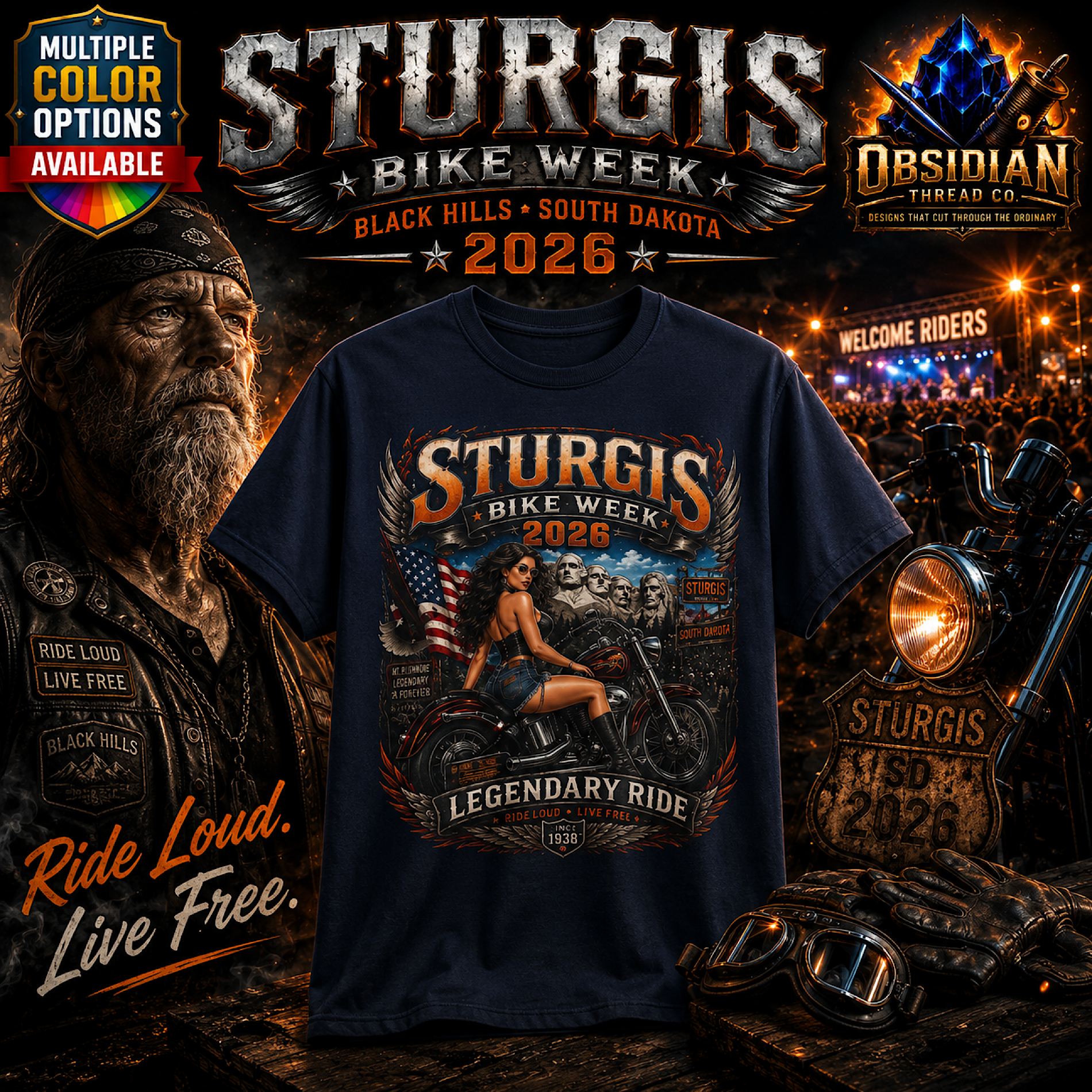Sturgis Bike Week 2026 Black Hills Legendary Motorcycle Rally T-Shirt No Harley color preview 3