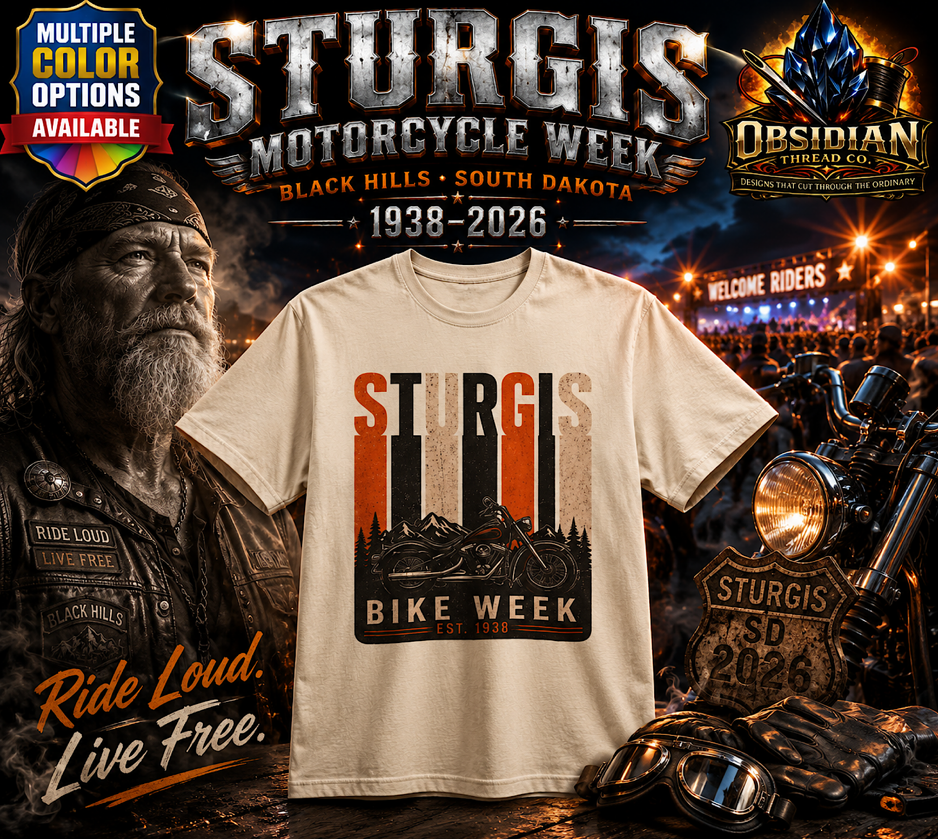 Sturgis Bike Week Shirt Black Hills SD Retro Vintage Motorcycle Biker Tee 2026 artwork detail