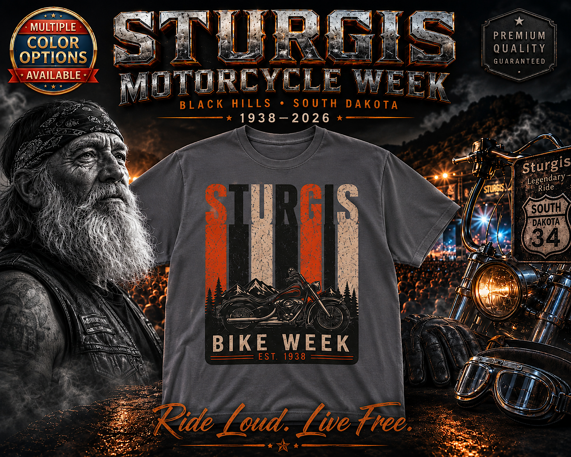 Sturgis Bike Week Shirt Black Hills SD Retro Vintage Motorcycle Biker Tee 2026 color preview 2