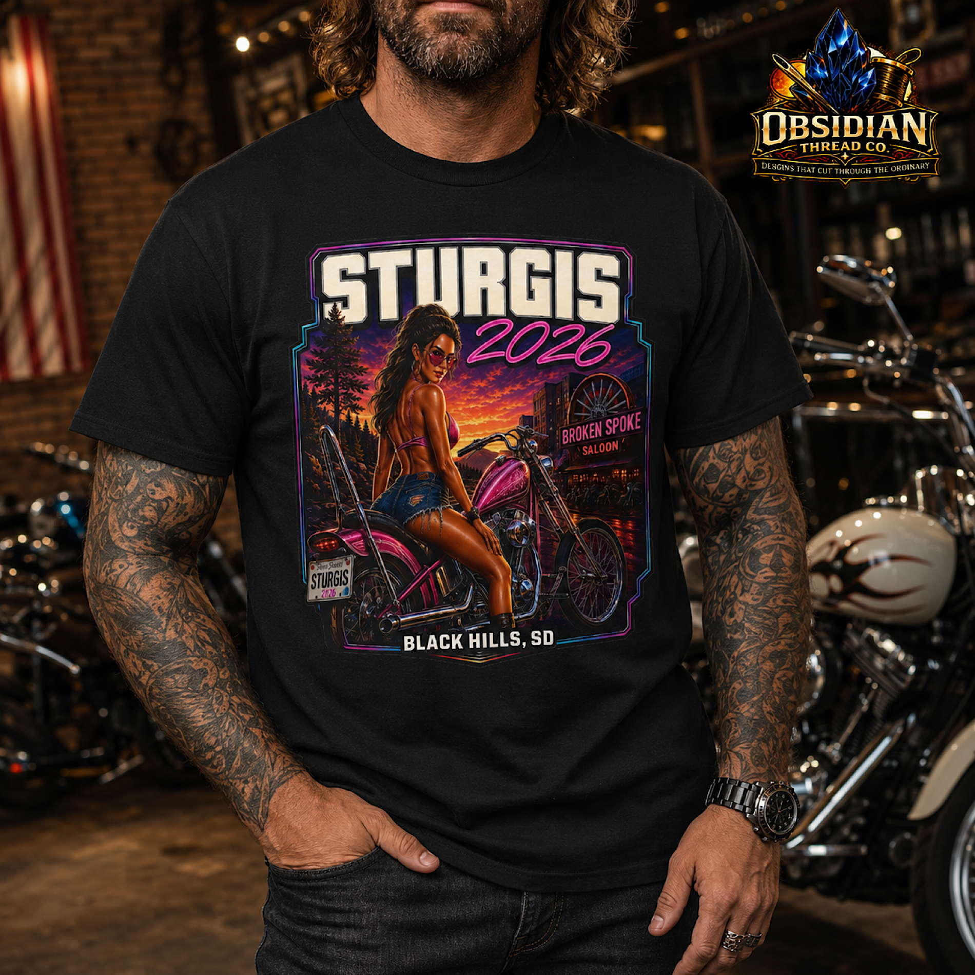 Sturgis 2026 Shirt Broken Spoke Saloon Black Hills SD Biker Motorcycle Tee color preview 2