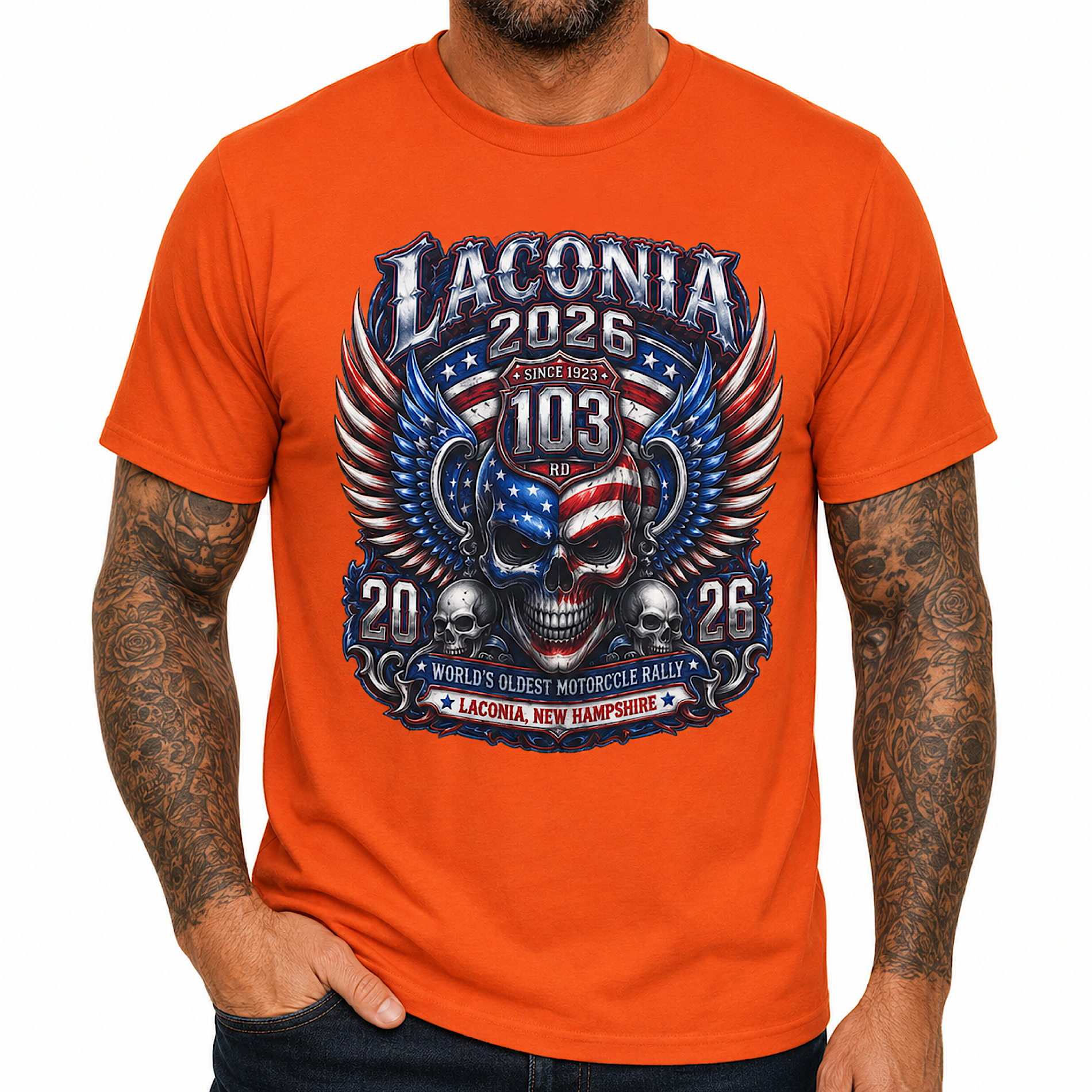 Laconia Bike Week 2026 Shirt 103rd Weirs Beach NH Biker Skull Tee No Harley color preview 3