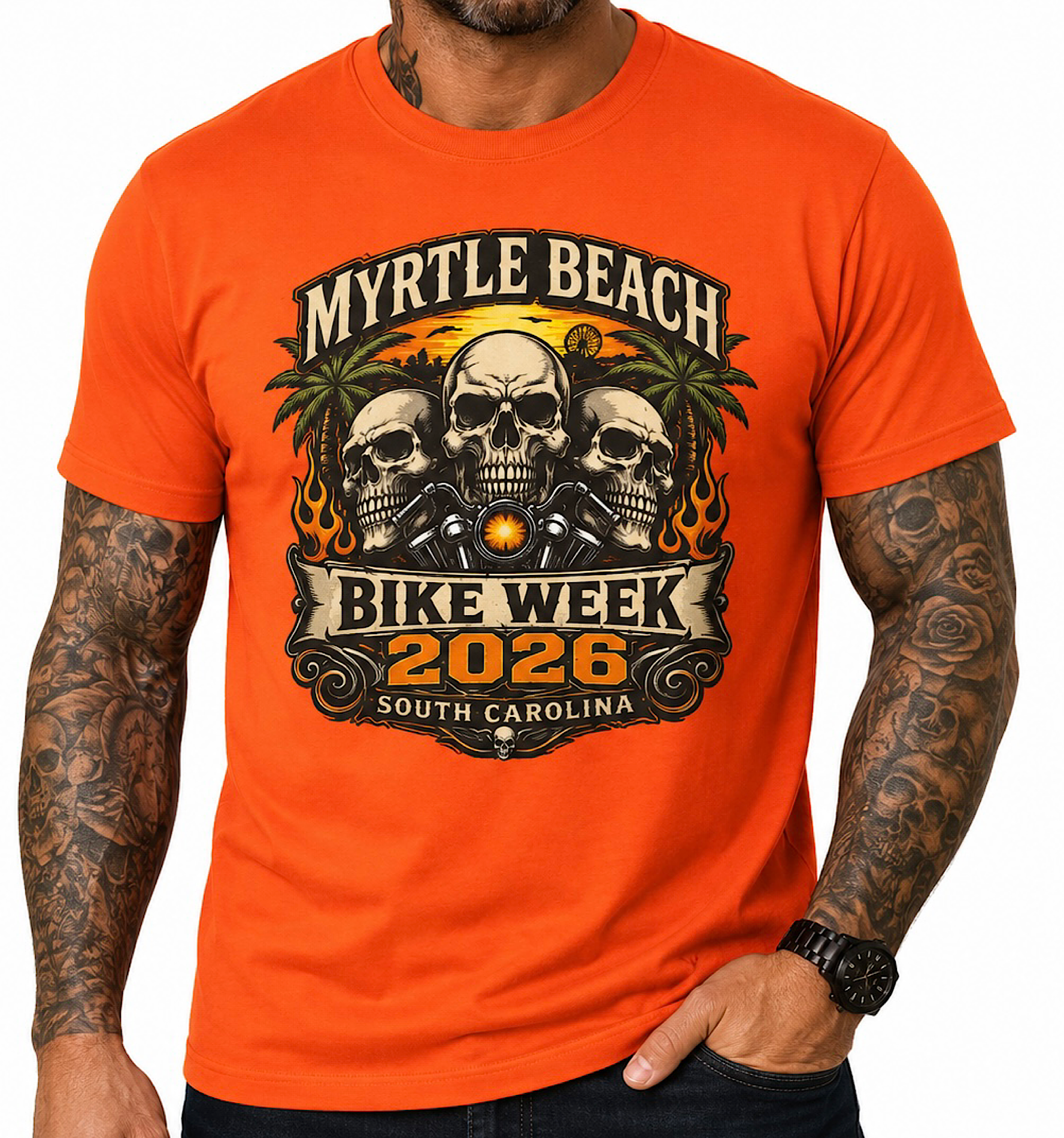 Myrtle Beach Bike Week 2026 Shirt Skull Biker Motorcycle Rally SC No Harley color preview 4